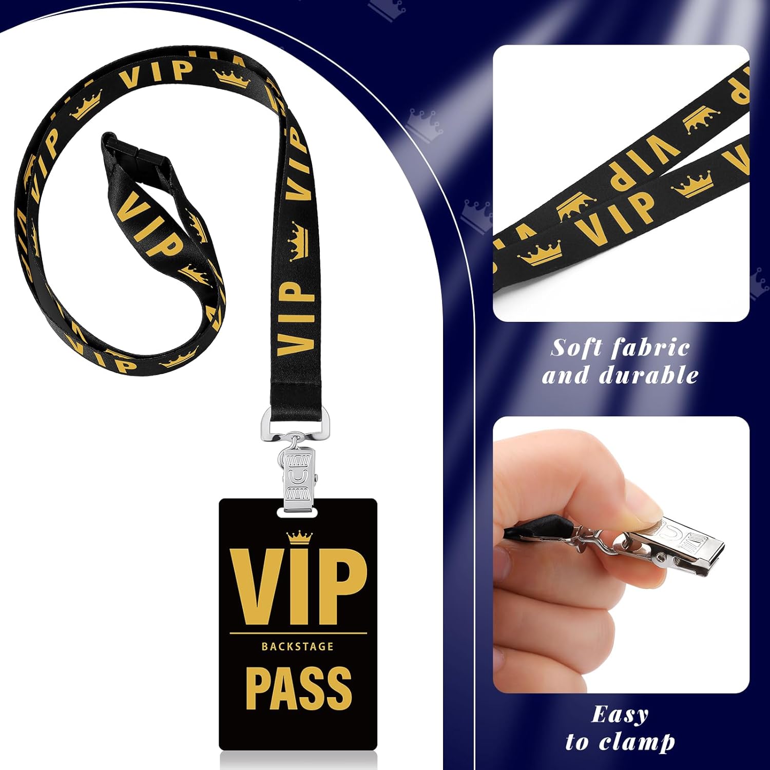 25 juegos de cordones VIP para tarjetas de pase VIP de plástico, cordones VIP, cordón negro de PVC, tarjetas VIP para detrás del escenario,