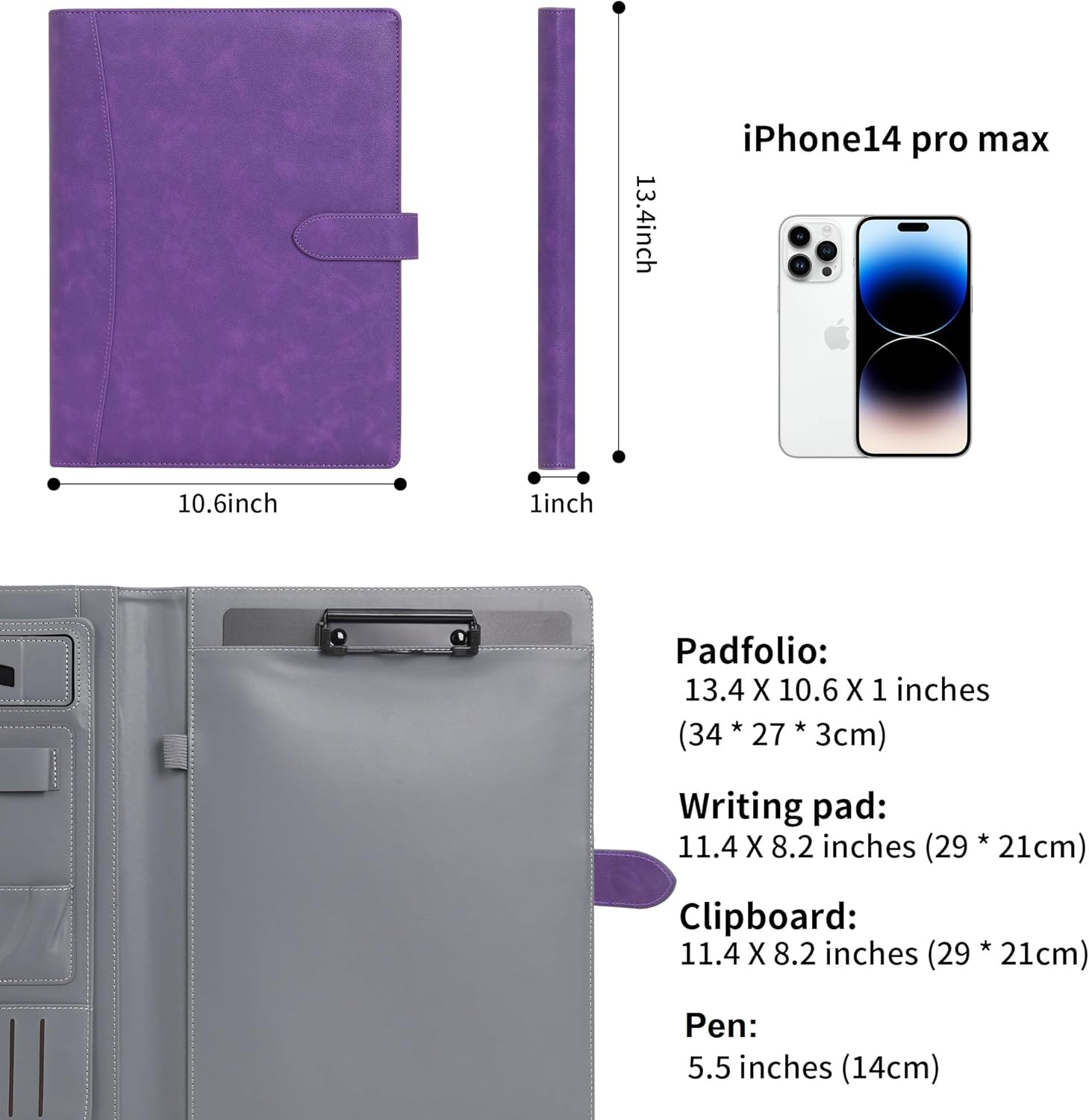 Wason Portafolio Padfolio A4 – Carpeta de piel sintética con almohadilla de escritura, funda extraíble para portapapeles, tarjeta, soporte para