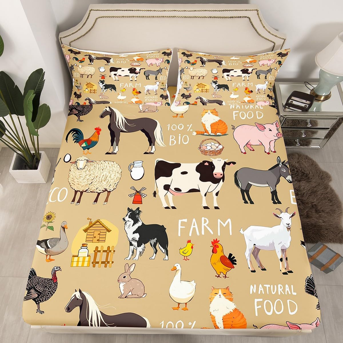 Lindas sábanas de animales de granja para niños y niñas, divertidas sábanas de vaca lechera, oveja, caballo, caricaturas, gato, perro, pollo, tamaño