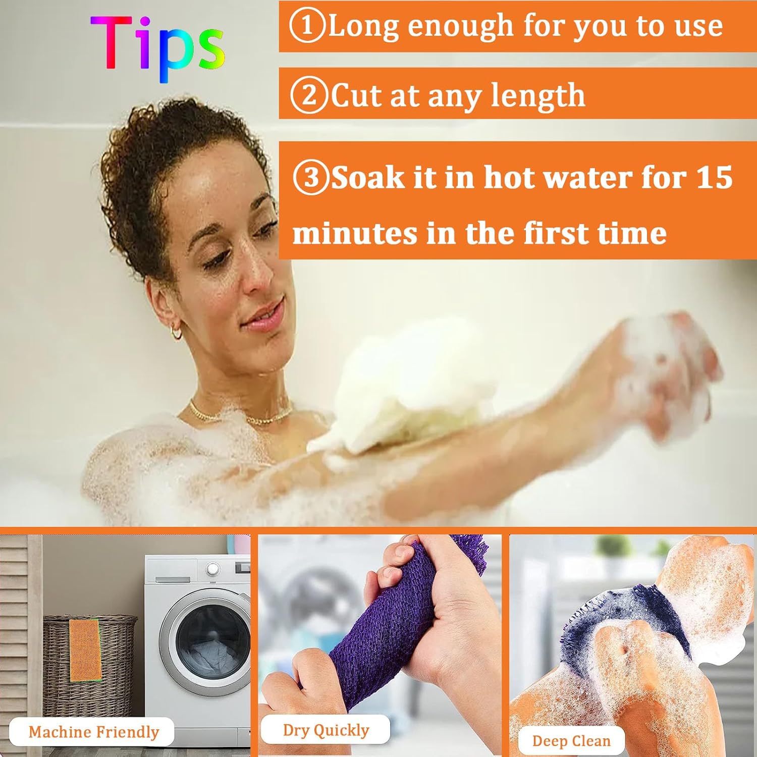 Esponja de red africana con ganchos de pared, 2 piezas de red exfoliante africana, esponja de baño larga, esponja para el cuerpo, depurador de