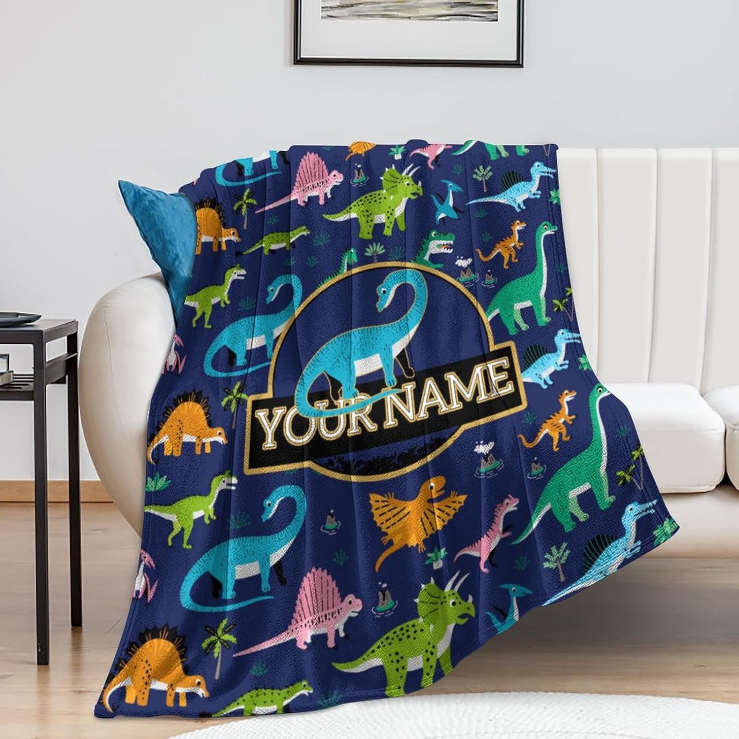 Artsadd Regalos personalizados de dinosaurios para niños, manta de bebé personalizada con nombre, manta de vellón personalizada de dinosaurio para