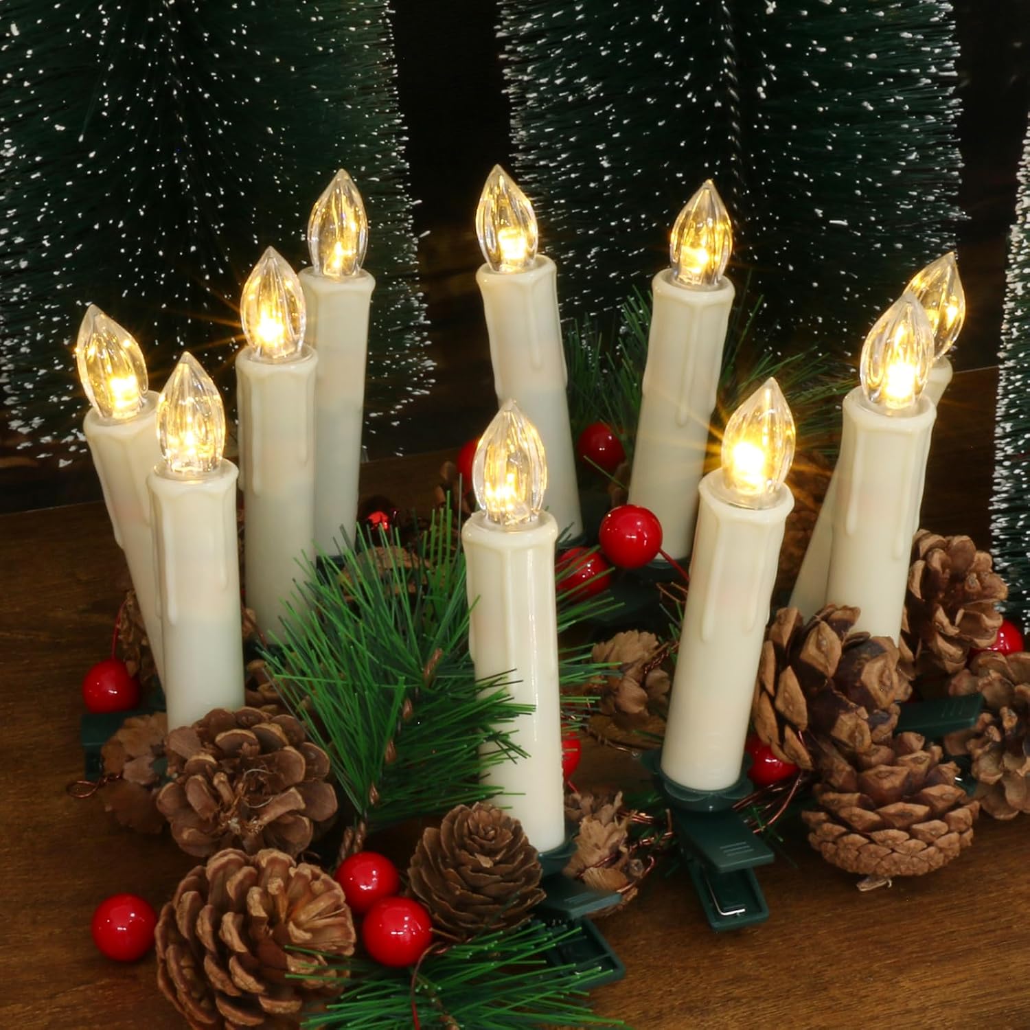Velas de Navidad para ventana con control remoto, accesorios