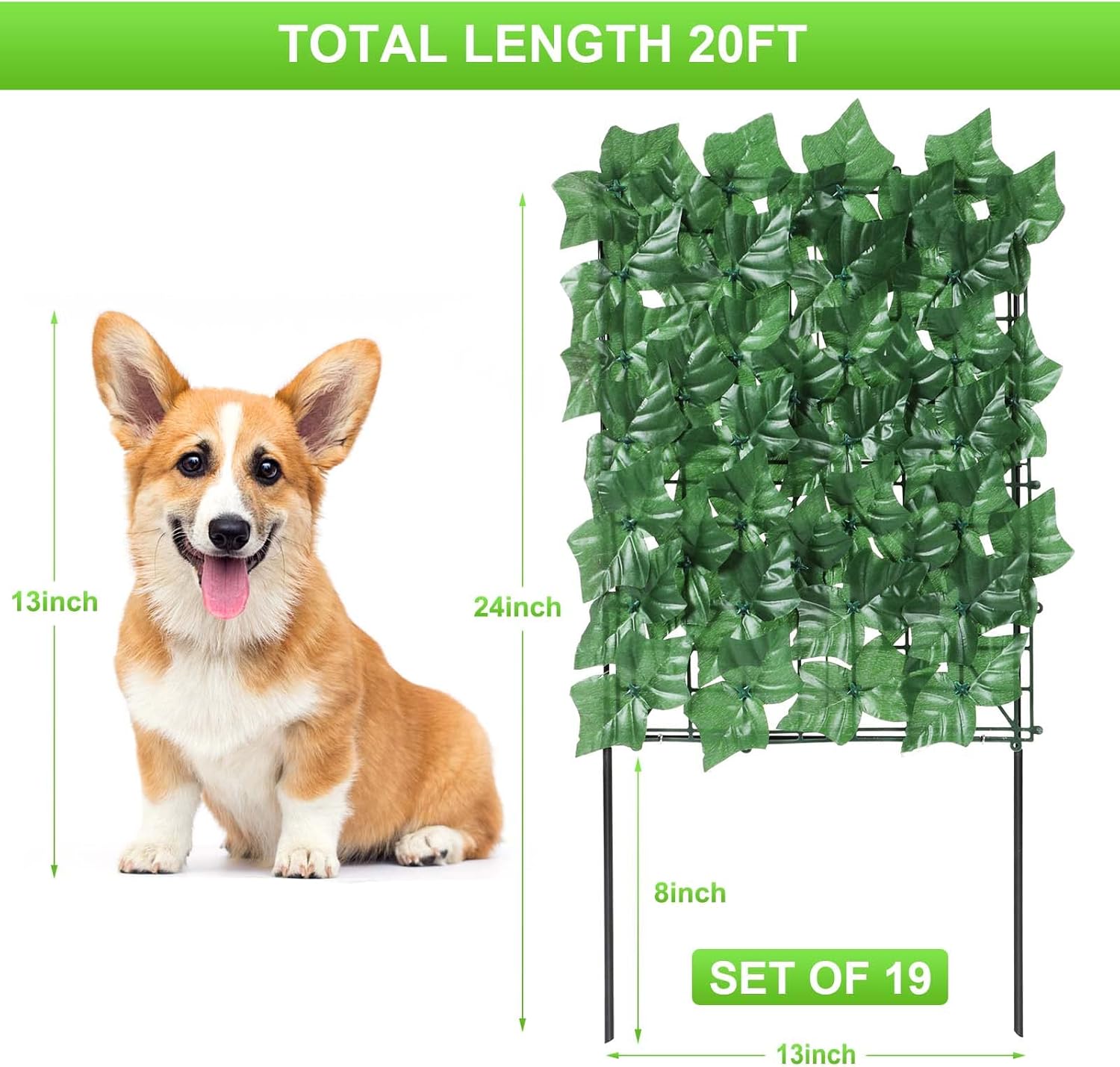 OUSHENG Valla decorativa para jardín, paquete de 19 unidades, 20 pies de largo x 24 pulgadas de alto, vallas de metal inoxidables para perros para