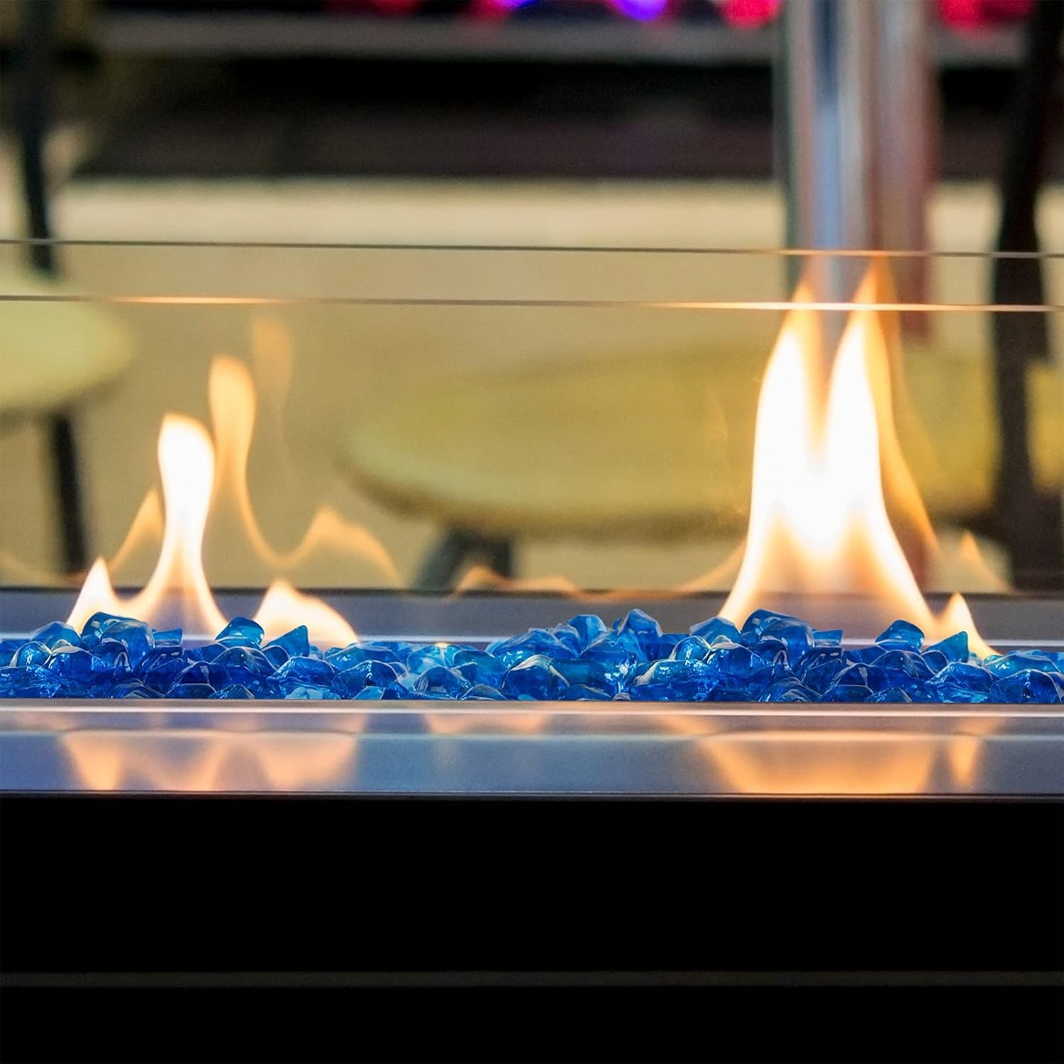 Onlyfire – Vidrio de fuego poligonal de 12 pulgada, paquete de 10 libras, roca de vidrio para chimenea, hoguera y paisajismo, azul cobalto de alto