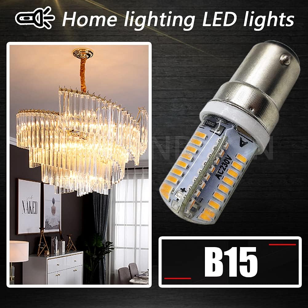 Ruiandsion BA15D Bombillas LED 230 V CA Bombilla base de bayoneta doble 3014 64SMD chips blanco cálido para máquina de coser, lámpara de araña, no