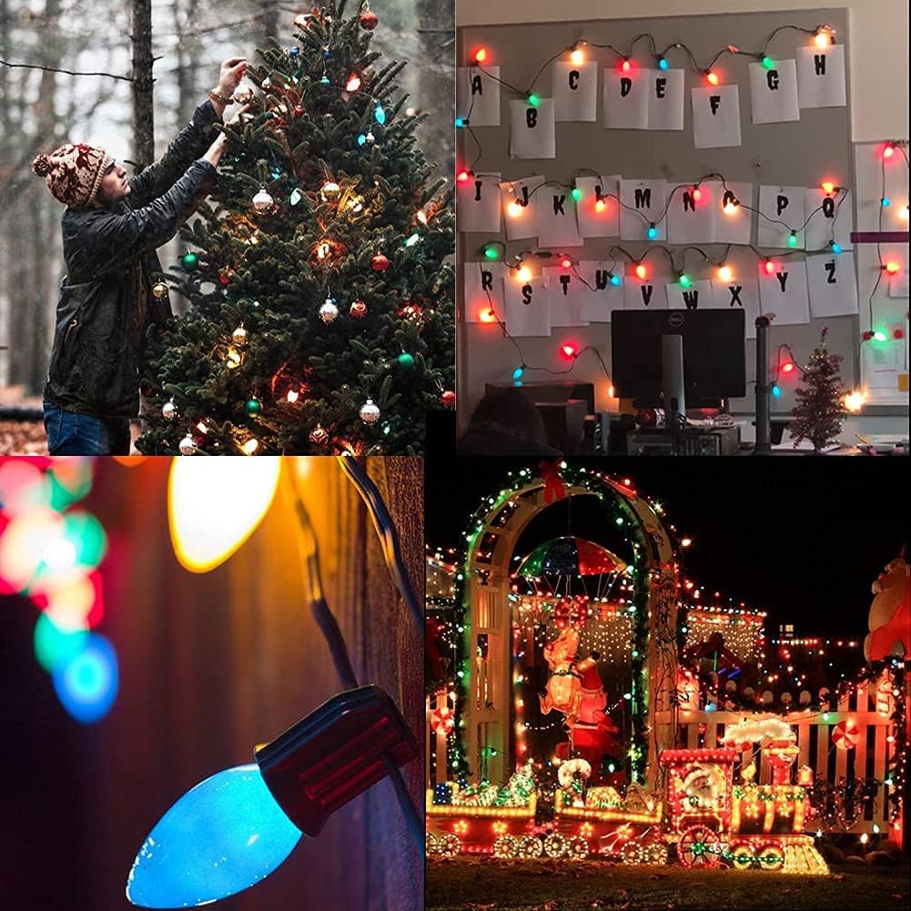 Doratale Paquete de 25 bombillas de Navidad multicolor C9, bombillas de repuesto de cerámica multicolor C9 para cadena de luces de Navidad, base