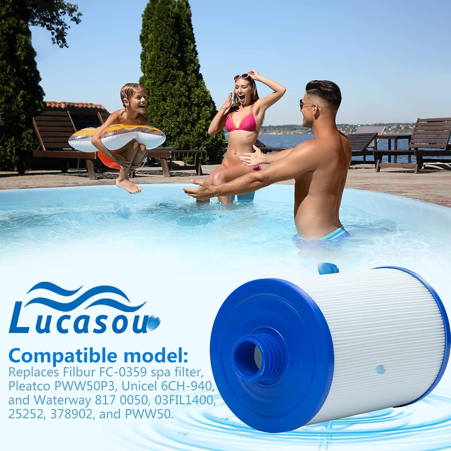 Lucasou Filtro de repuesto para spa Unicel 6CH-940, PWW50 para filtro de bañera de hidromasaje Pleatco, filtro de spa Pleatco PWW50P3 para Filbur