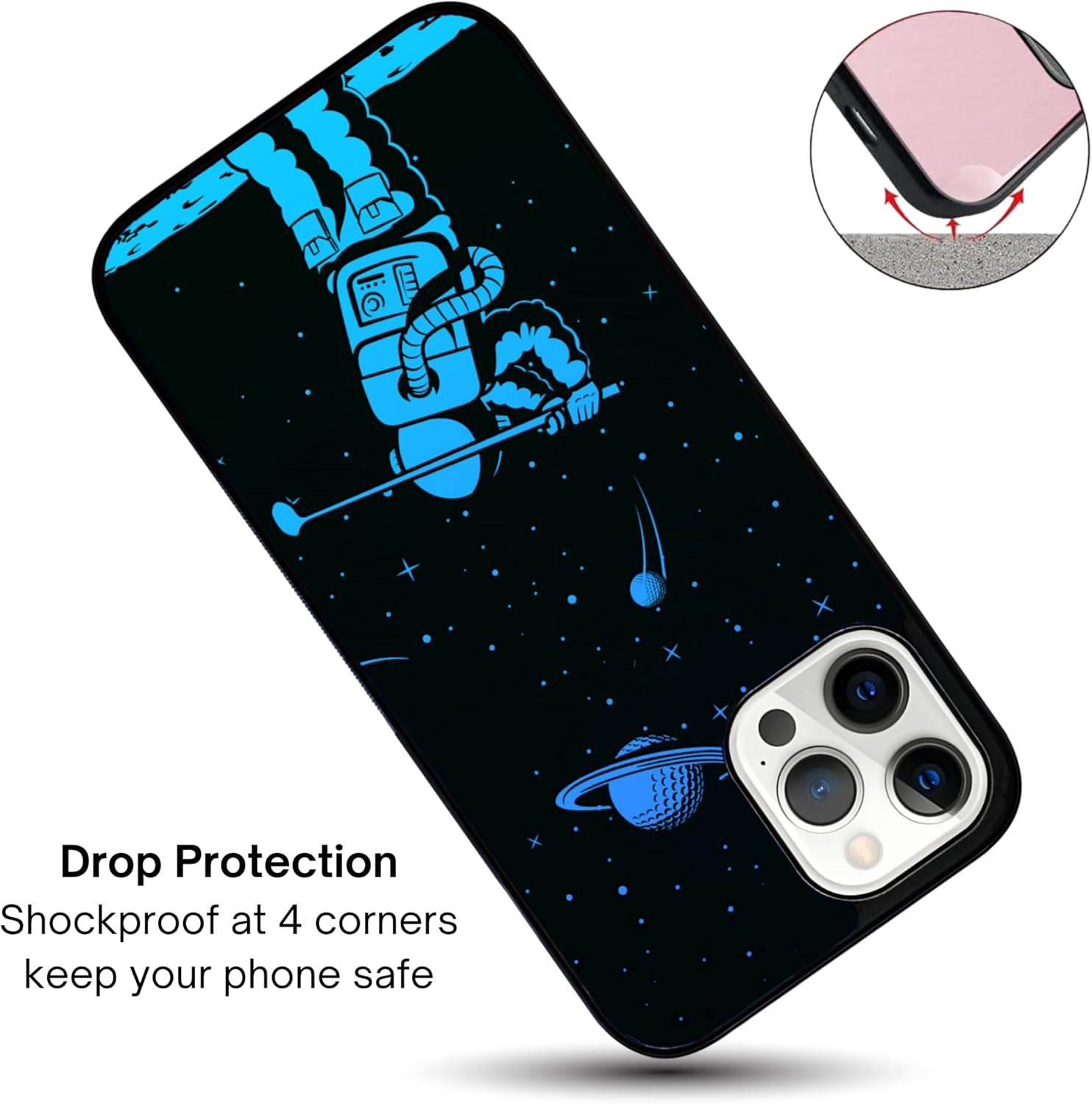 Funda para teléfono de golf, para amantes del golf, astronauta espacial, para palos de golf, compatible con iPhone 15, funda delgada de goma TPU