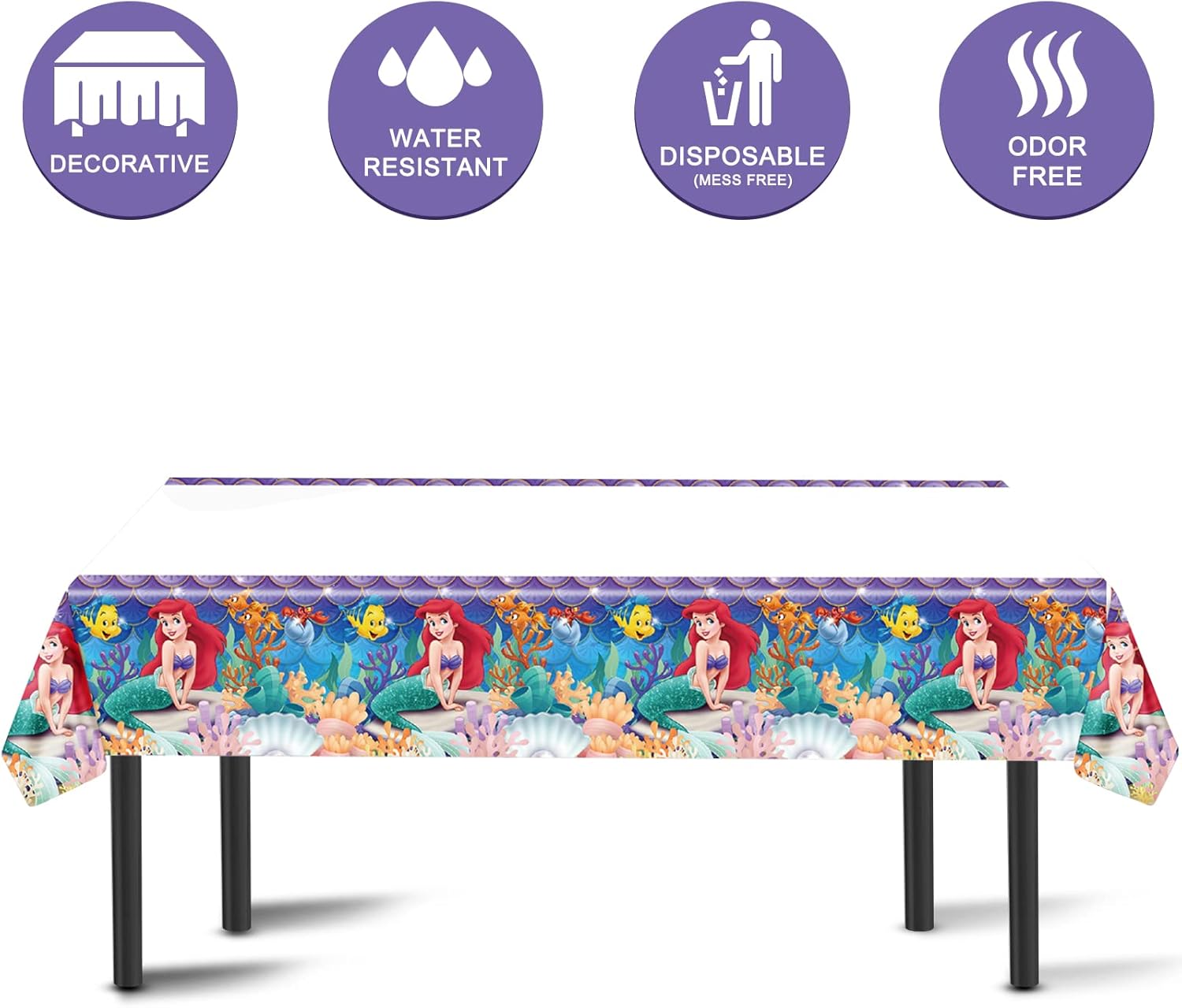 Ariel – Suministros para fiesta de cumpleaños, 20 platos, 20 servilletas y 1 mantel para decoración de fiesta de sirenita para niñas