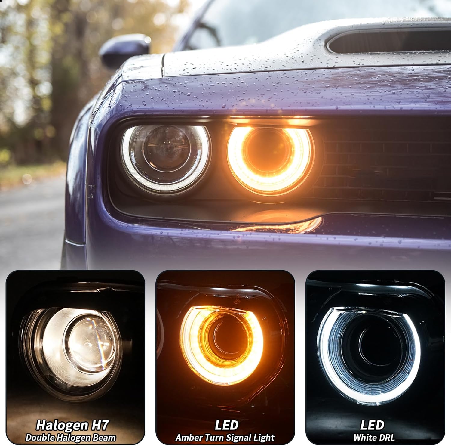 Para Dodge Challenger Conjunto de faros delanteros 2015 2016 2017 2018 2019 2020 2021 proyector LED faro delantero halógeno LH lado izquierdo del