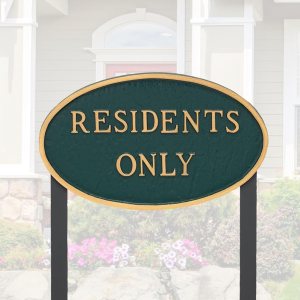 Placa ovalada de metal fundido con texto en inglés “Residents Only” – Placa de exhibición de pared o césped – Letrero de complejo de apartamentos – Placa ovalada de metal fundido con texto en inglés “Residents Only” – Placa de exhibición de pared o césped – Letrero de complejo de apartamentos –