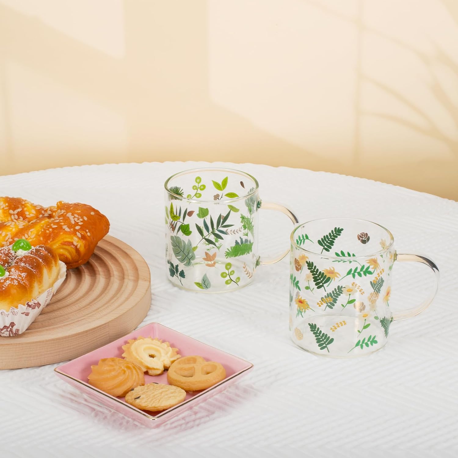 Koythin Taza de café con diseño de hojas de flores, bonita taza de café expreso, vasos para el desayuno, tazas estéticas de 12 onzas, perfectas para