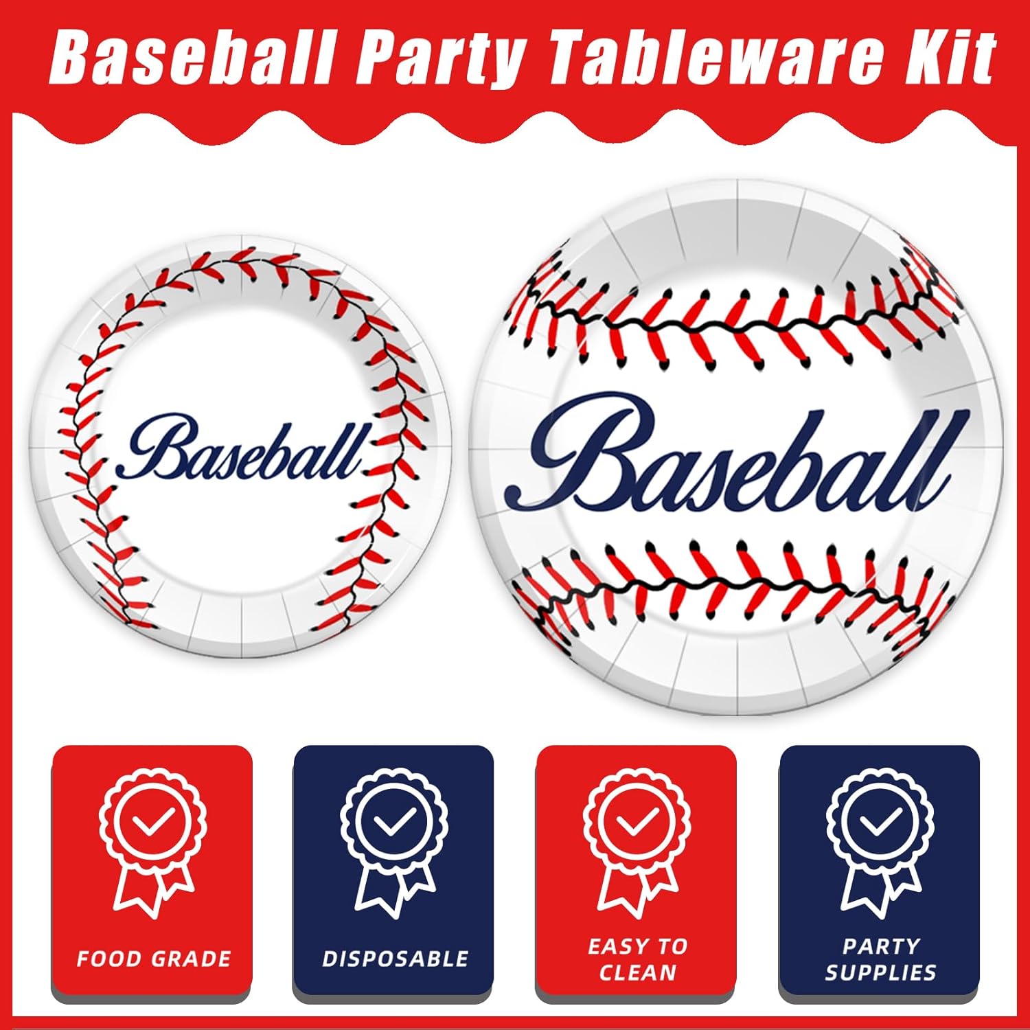 Kepeel Juego de 96 piezas de decoración de fiesta de béisbol, platos de papel para fiesta de béisbol, servilletas, suministros de béisbol de