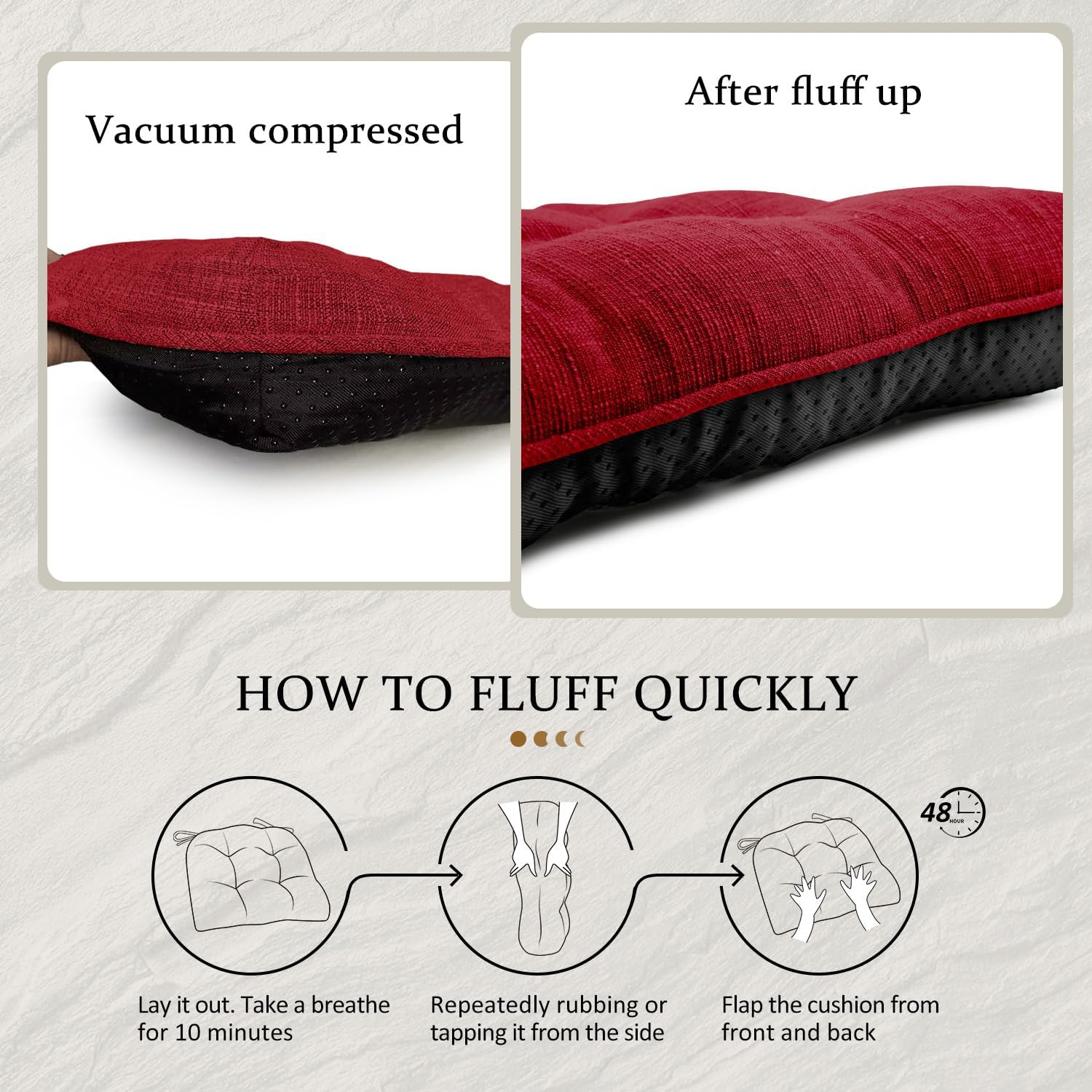 LOVTEX Juego de 2 cojines para sillas de cocina, cojines antideslizantes para sillas de comedor, almohadillas de espuma viscoelástica triturada con