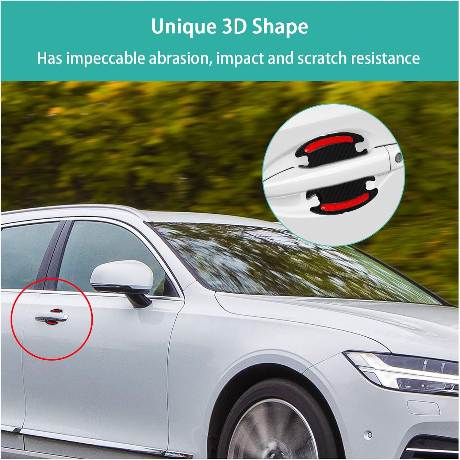 4 protectores contra arañazos para manijas de puerta de automóvil, fibra de carbono 3D, antiarañazos, protector de pintura con tiras reflectantes de