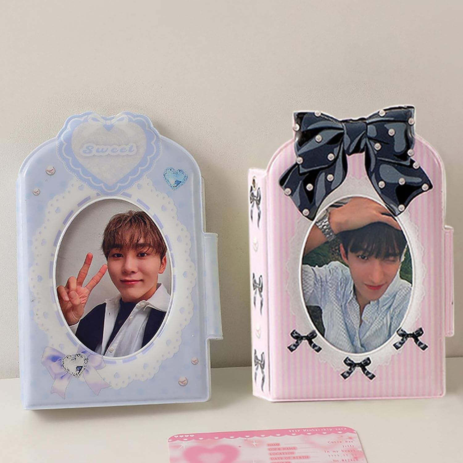SZHTSWU Kpop – Mini álbumes de fotos de 3 pulgadas, 40 bolsillos, soporte para tarjetas fotográficas con lazo, patrón de corbatín, álbum de fotos