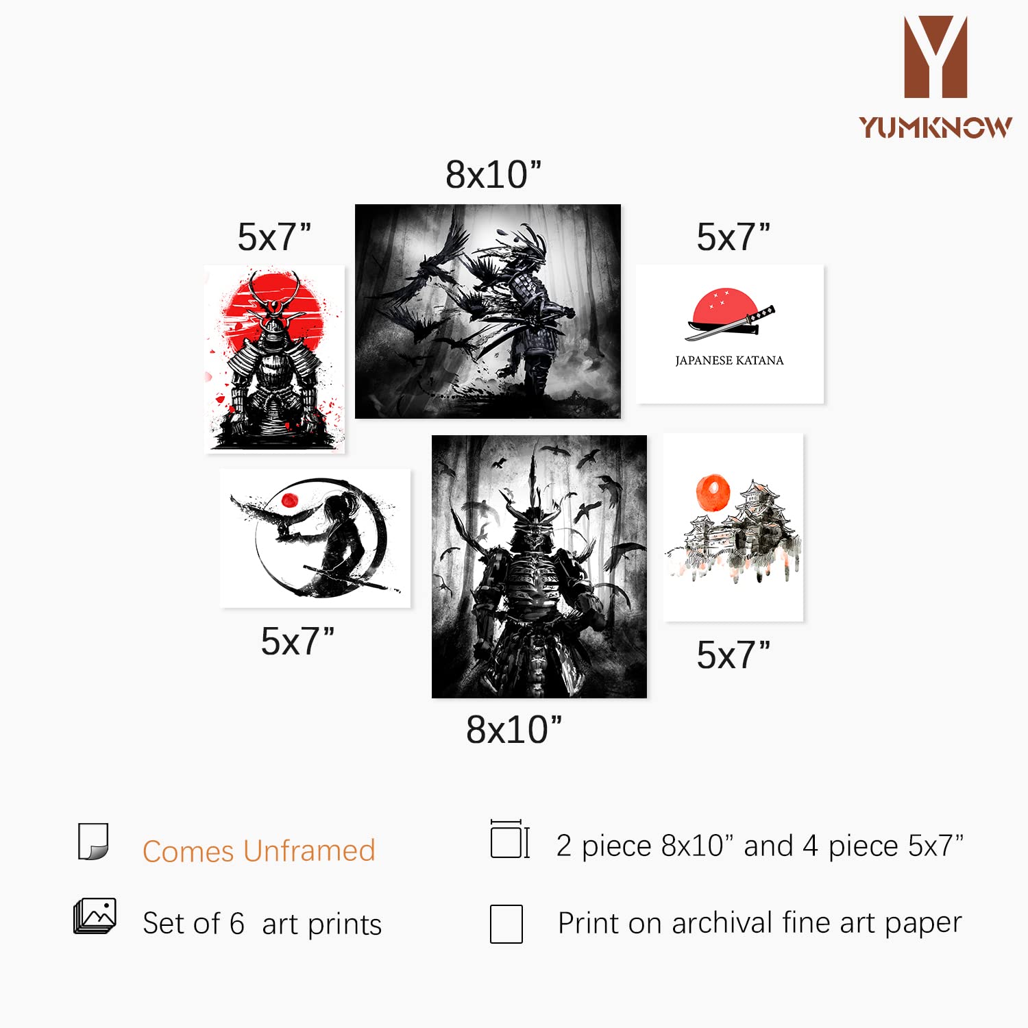 Japandi Home Decor – Japan Warrior Katana Picture Print – Bushido Karate Ninjas Japanese Themed Art Set – Japanese Samurai Poster Wall Art – Asian