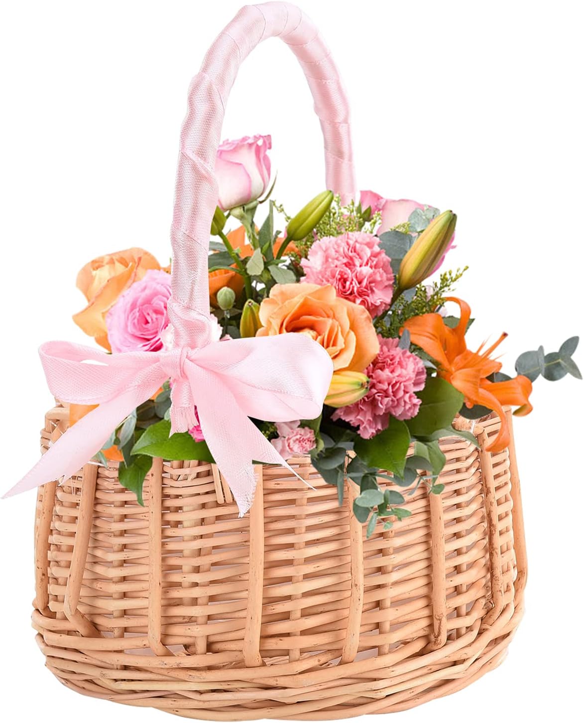 Cesta de flores de mimbre de ratán, cestas de niña de flores de boda, cesta tejida a mano de sauce con asas e inserto de plástico, cesta de dulces