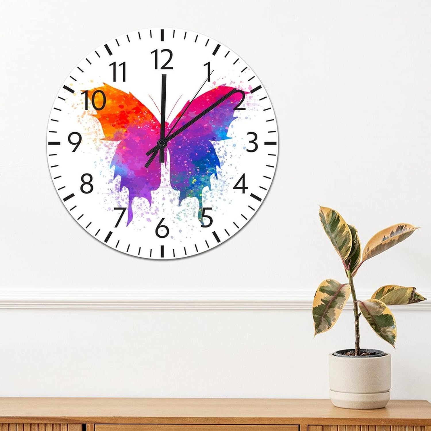 ArogGeld Reloj de pared de cloruro de polivinilo con mariposas y acuarelas, 12 pulgadas, funciona con pilas, silencioso, sin tictac, divertido reloj