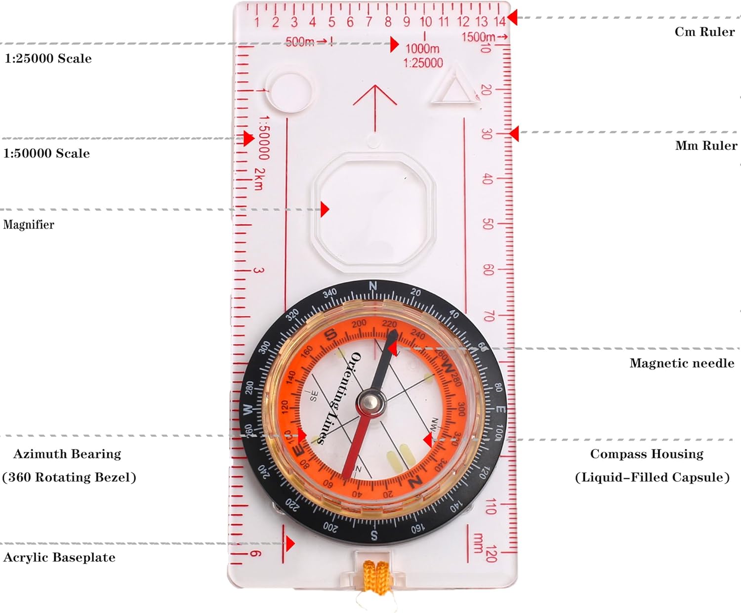 Orienteering Compass Hiking Survival Navigation Compass, Advanced Scout Compass Camping Professional Multifunctional Boy Scout Compass for Kids, Map