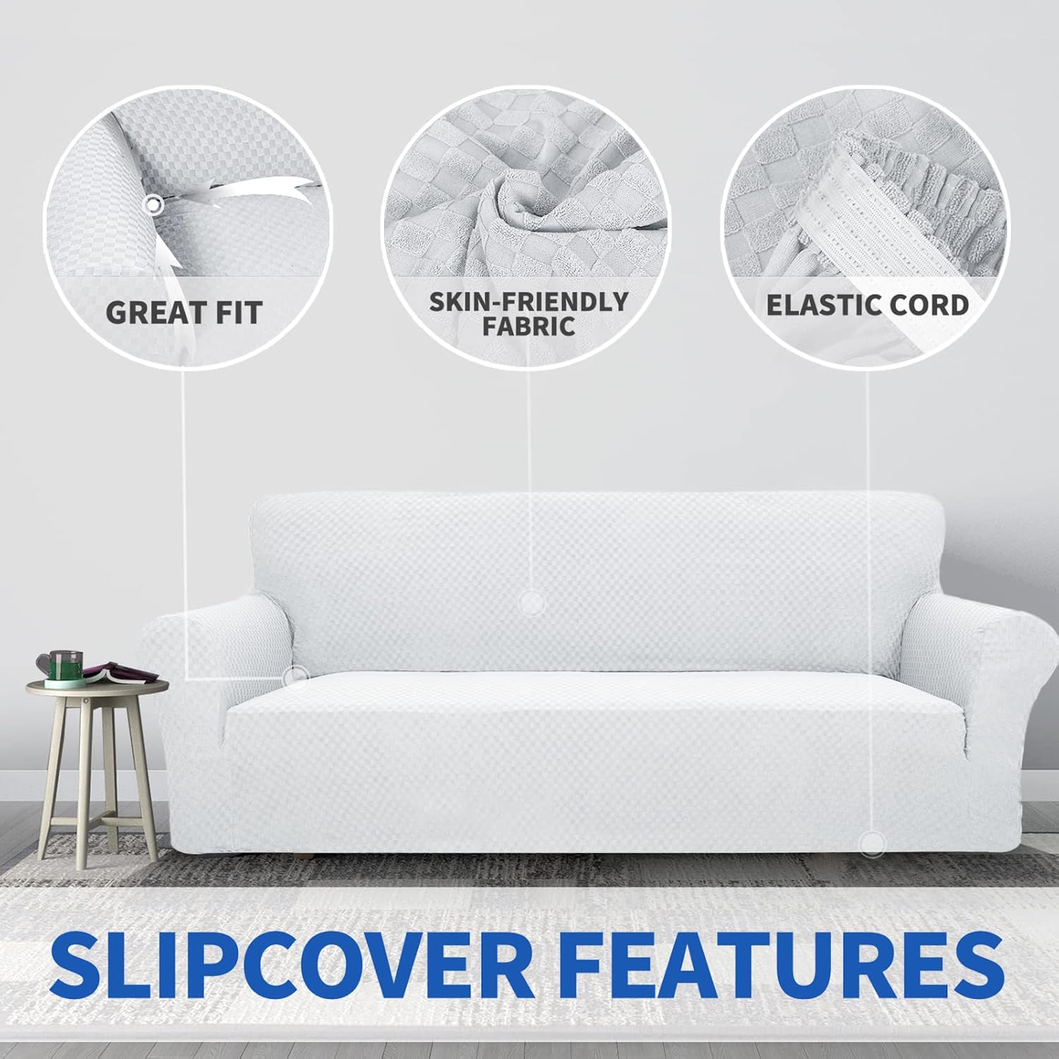 ZNSAYOTX – 1 funda de sofá jacquard para sofás de 3 cojines, de alta elasticidad para mascotas, antideslizante, protector de muebles (grande, blanco)