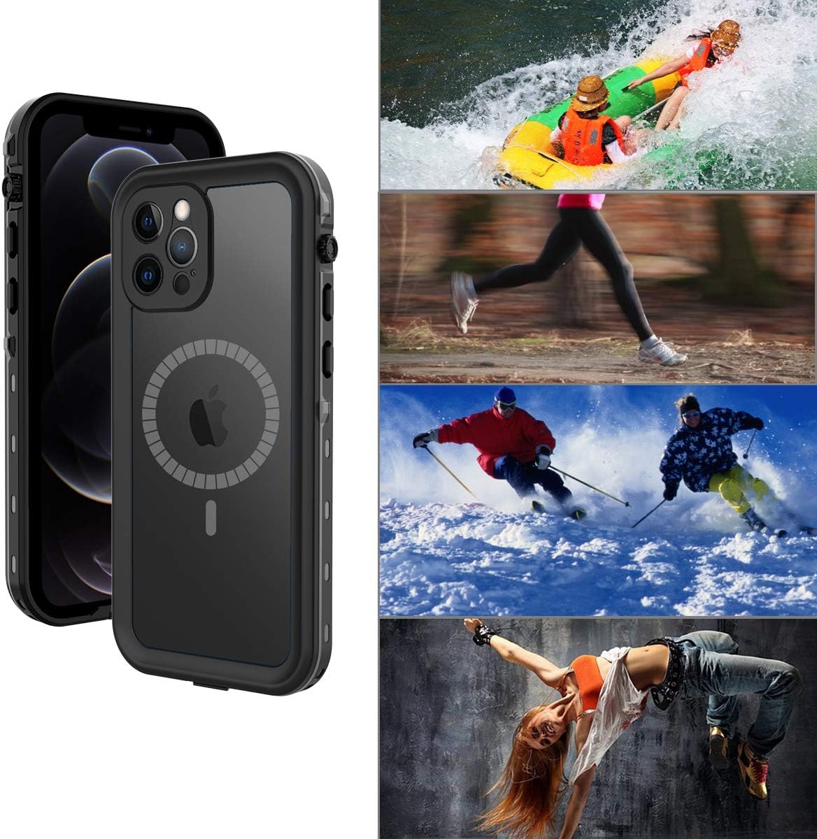 ShellBox Case Funda impermeable para iPhone 12 Pro Max, con protector de pantalla integrado, funda protectora de cuerpo completo a prueba de golpes,