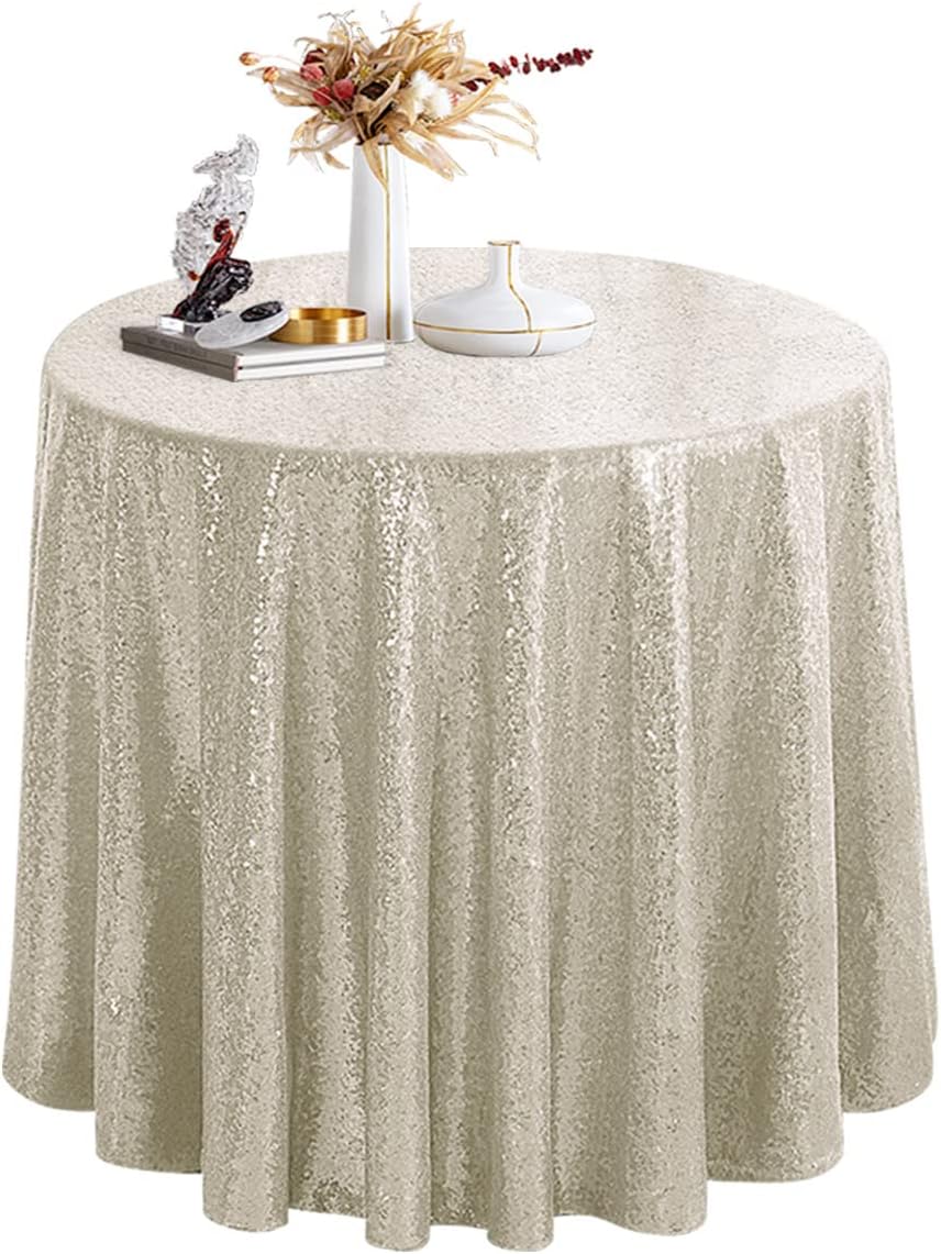 Mantel redondo de lentejuelas de 90 x 90 pulgadas con purpurina para fiesta de cumpleaños, boda, mesa de baby shower, decoración de banquetes, color
