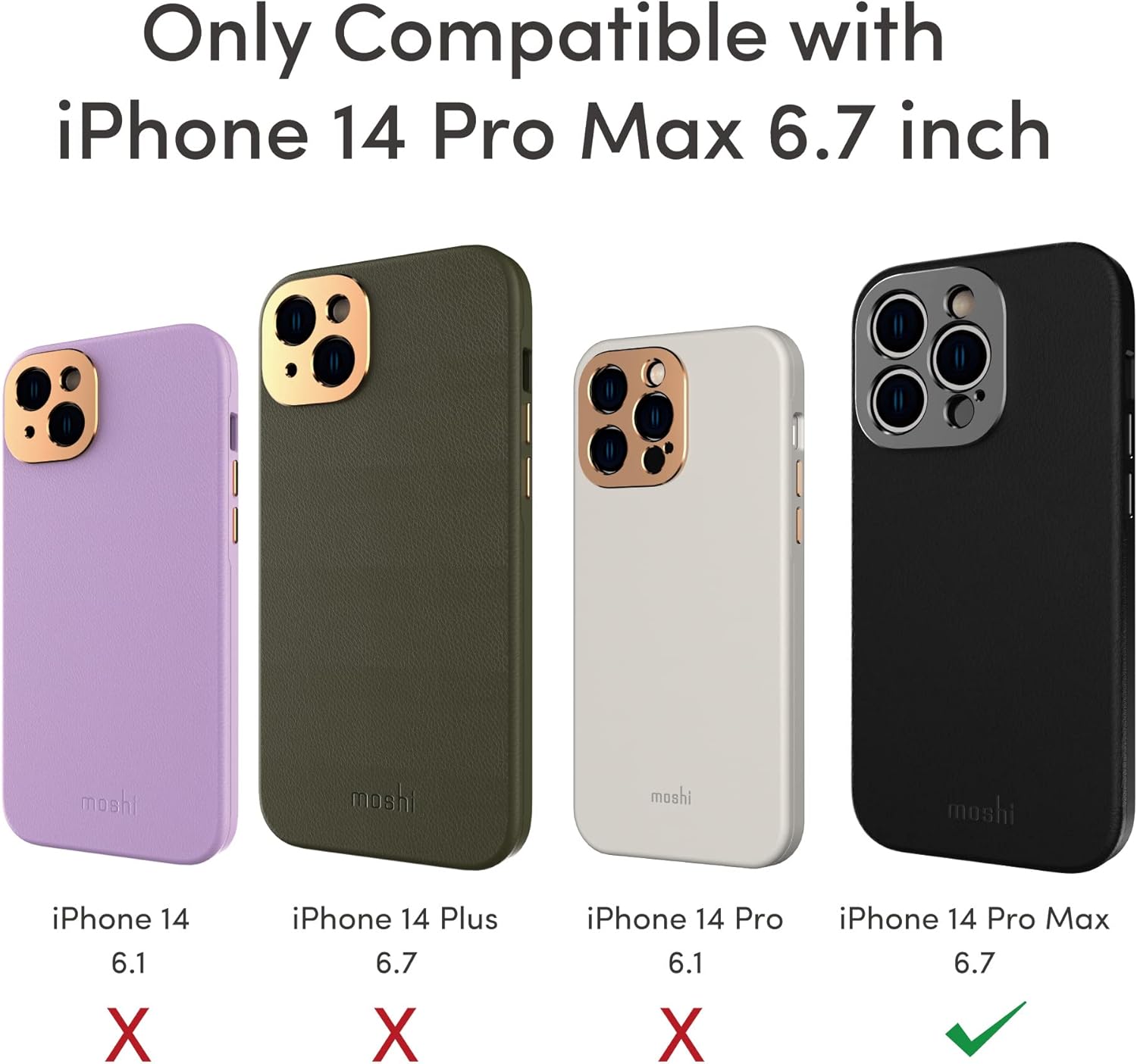Moshi Napa – Funda de cuero de alta calidad (para iPhone 14 Pro Max de 6.7 pulgadas) – Compatible con MagSafe  Lente y botones elevados de aluminio