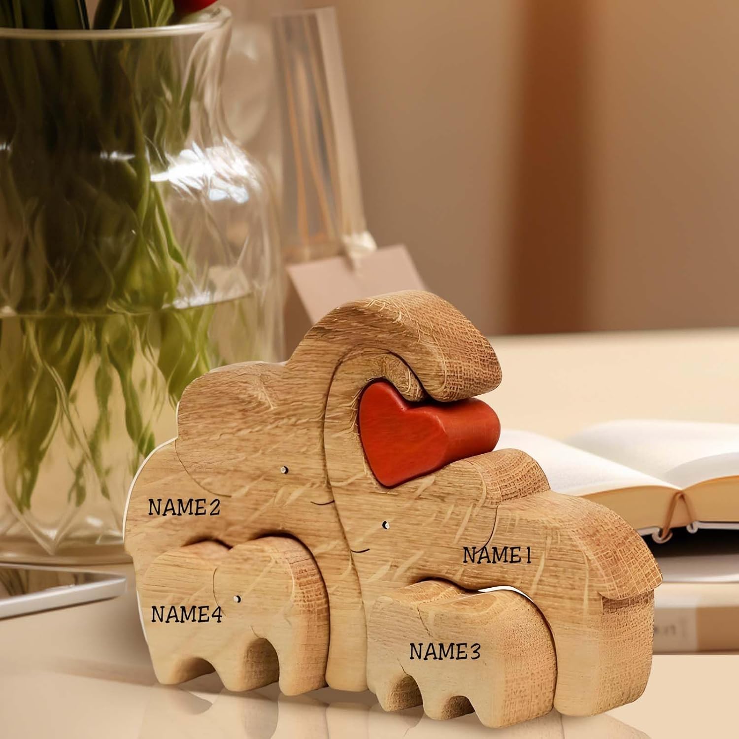 Rompecabezas de madera personalizado para la familia, regalos con nombre, rompecabezas de madera personalizable con 1-8 nombres, pieza decorativa