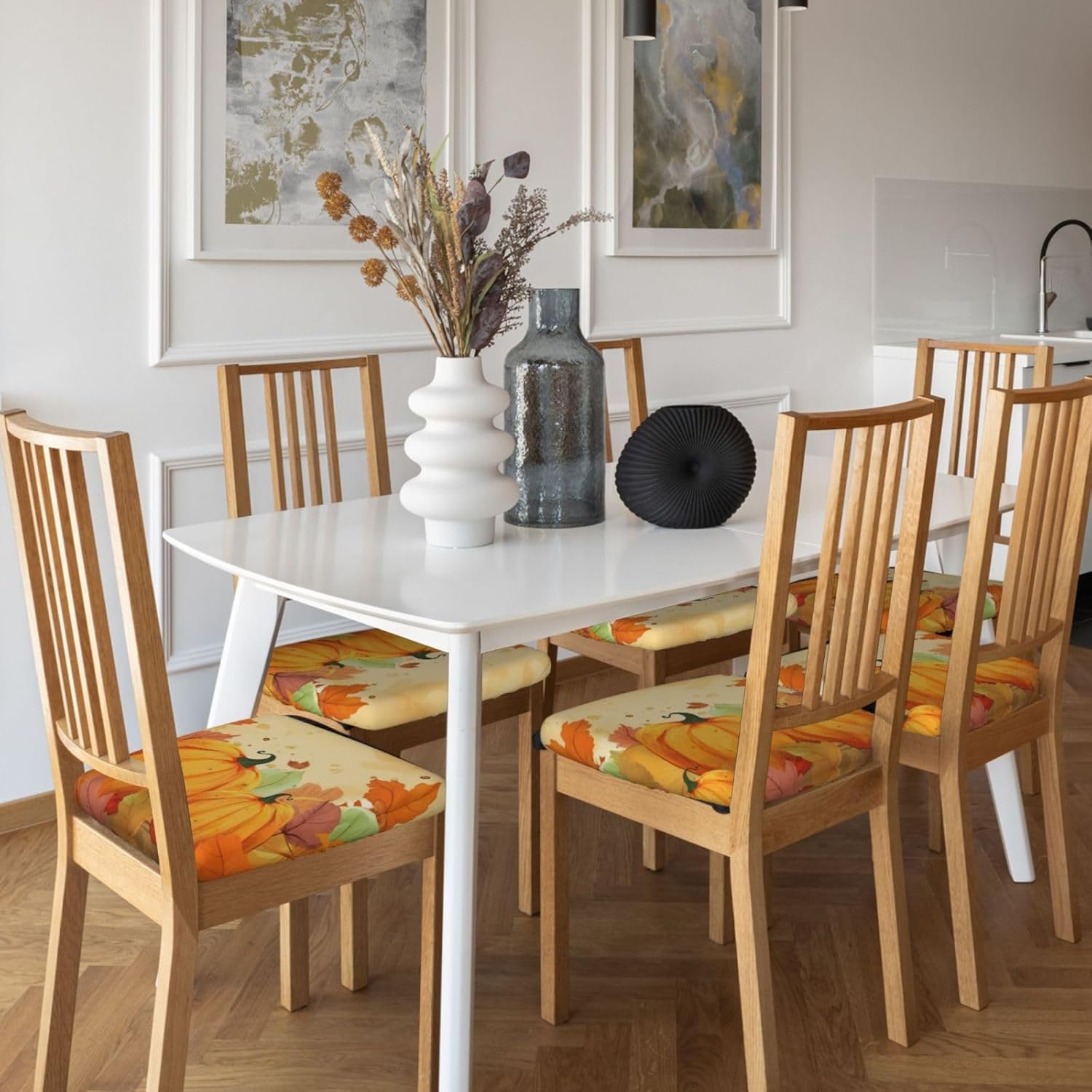 SHIRMDIY Juego de 2 fundas de asiento extraíbles para silla de comedor, calabazas de otoño, elásticas, para bodas, fiestas, fundas de cojín,