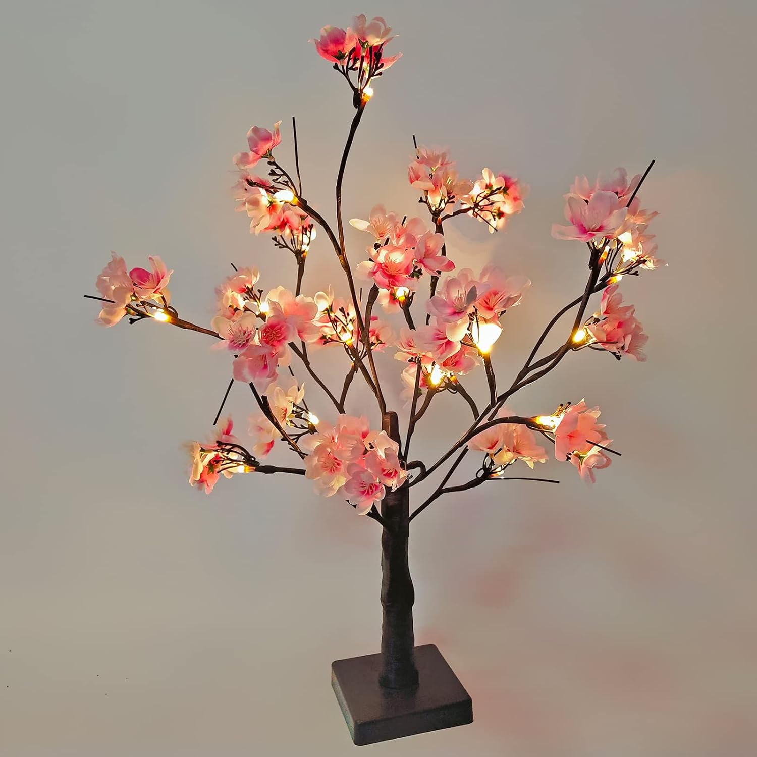 Mokylor Árbol de cerezo iluminado, 21.7 pulgadas, 24 luces LED artificiales de mesa de cerezo bonsái, funciona con pilas, decoración de árbol de