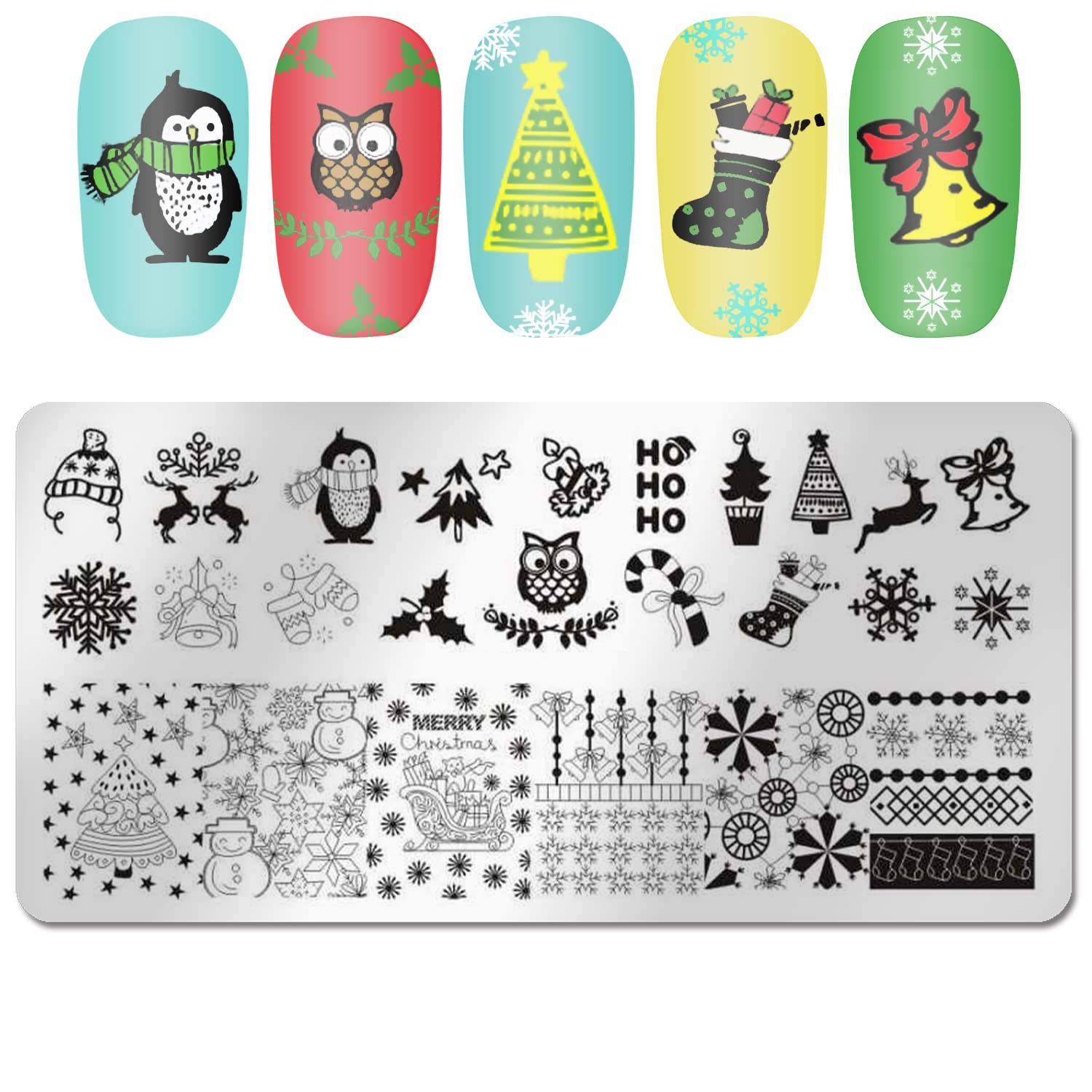 Placa de estampado de uñas de Navidad, DANNEASY 6 piezas de sellos de uñas, plantillas de arte de uñas, plantilla de uñas navideñas, kit de