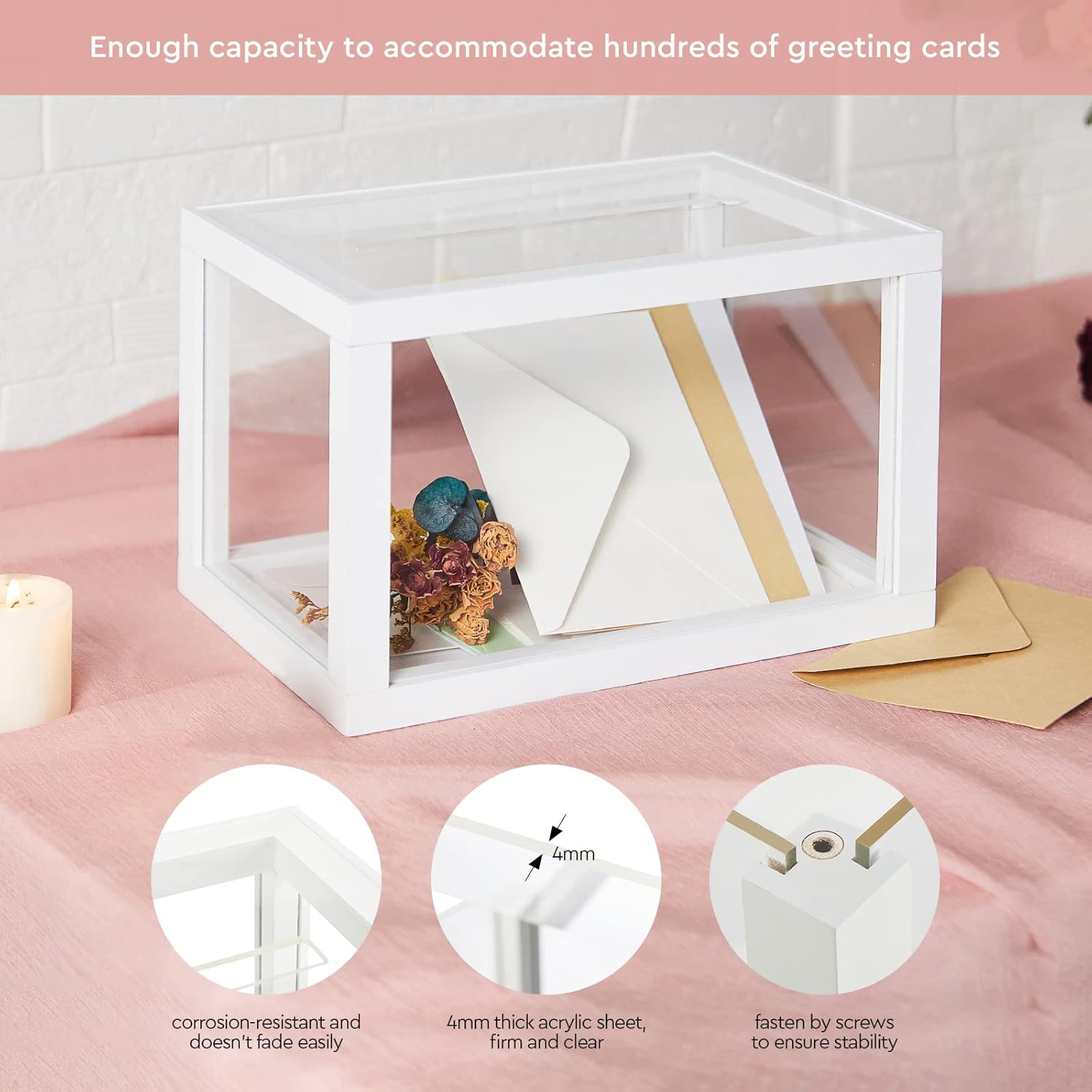 AW BRIDAL Caja de tarjetas de acrílico para recetas, caja de tarjetas de boda, caja transparente para tarjetas con tapa, caja de tarjetas para boda,