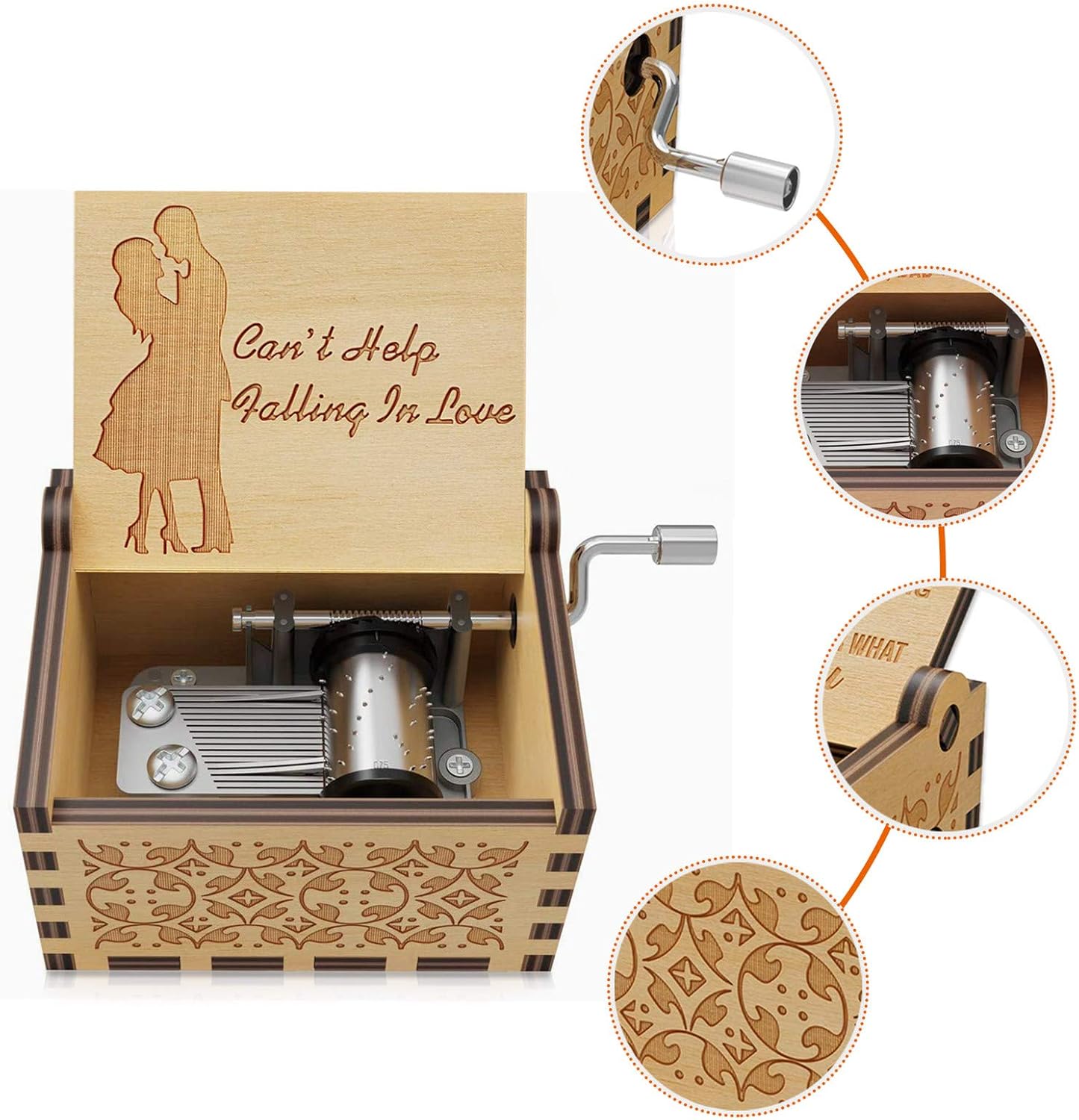 Can’t Help Falling in Love – Caja de música de madera hecha a mano con grabado, bonitas cajas musicales de regalo para amor, novio, novia, marido,