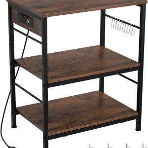 Estante para panaderos con toma de corriente para cocina, soporte para microondas, 3 niveles, mesa de café, estante de almacenamiento de cocina con Estante para panaderos con toma de corriente para cocina, soporte para microondas, 3 niveles, mesa de café, estante de almacenamiento de cocina con