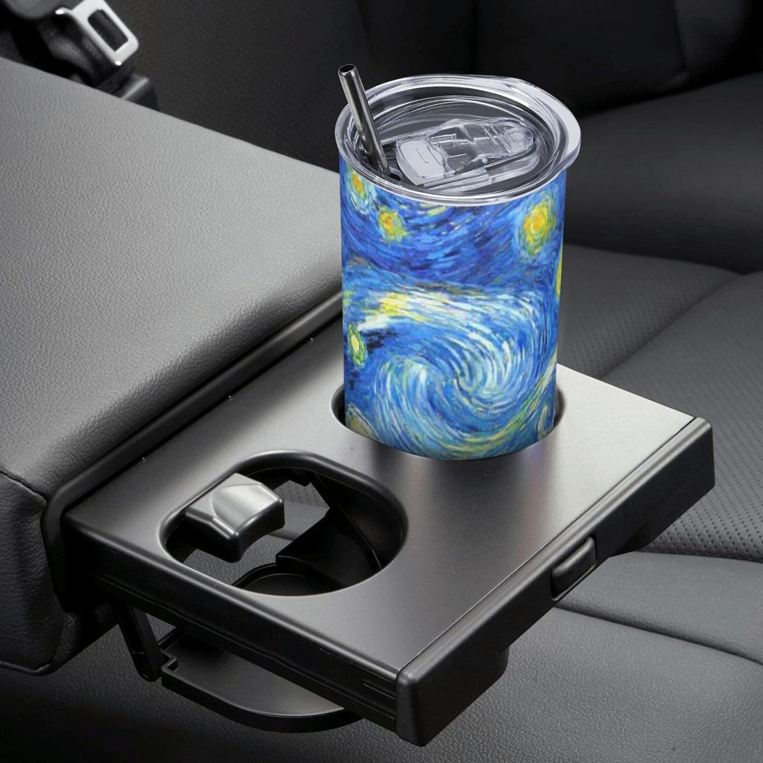 Van Gogh’s Starry – Vaso aislado de acero inoxidable de 20 onzas, taza de café estilo cielo con tapa a prueba de salpicaduras y popote para hombres,
