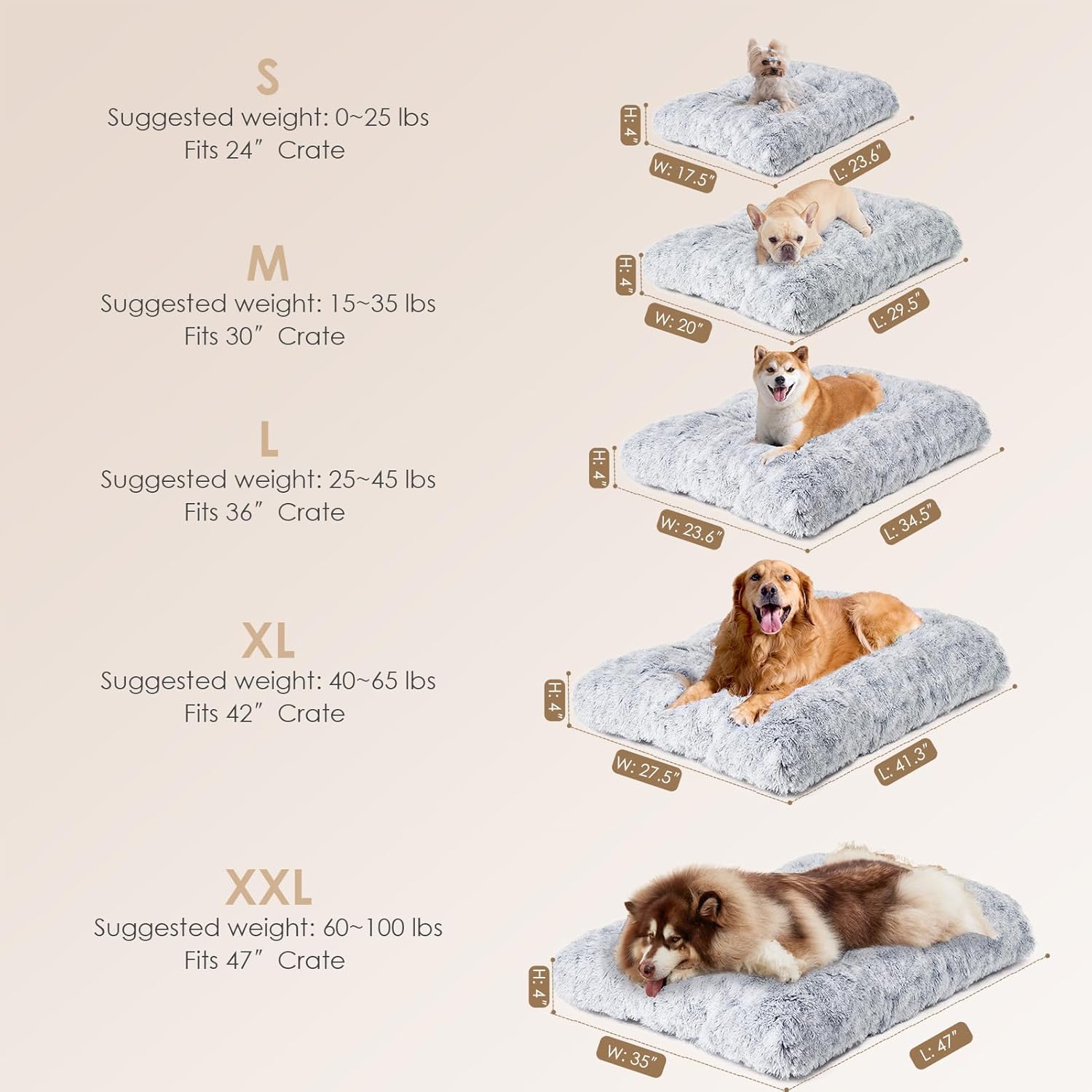 EHEYCIGA Almohadilla mullida XXL para jaula para perros, cama de felpa de piel sintética para perros extragrandes, cama para perros relajantes y