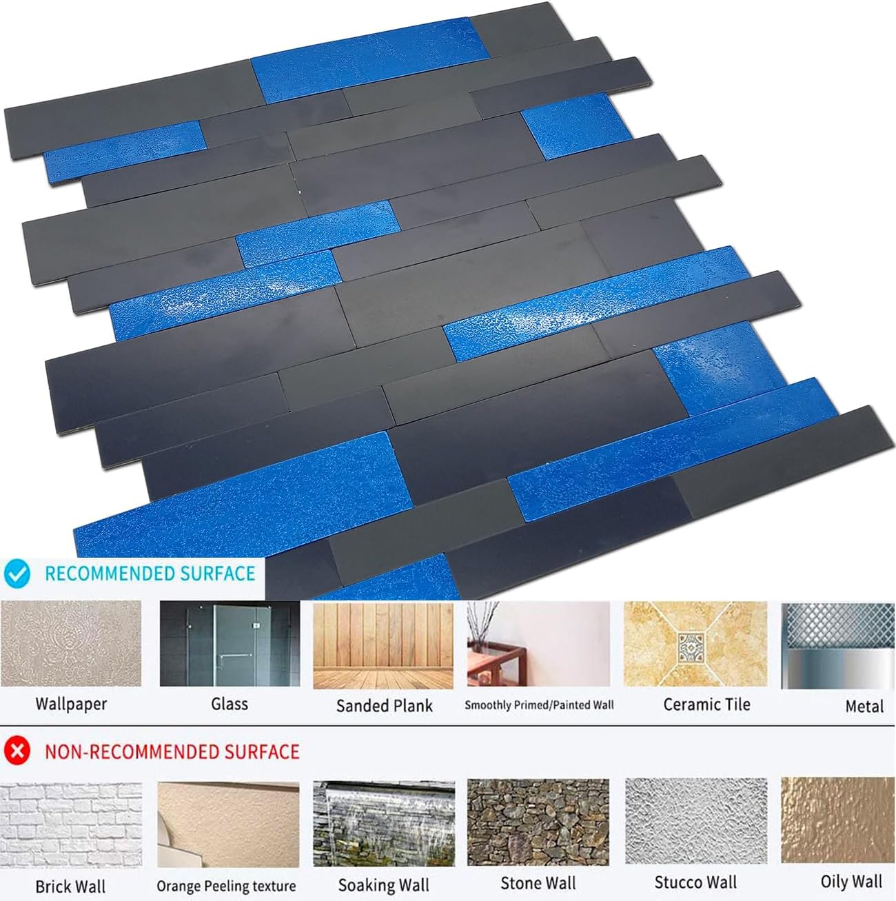 XUANINY 10 hojas de azulejos metálicos para salpicaduras en muro, autoadhesivas, aluminio 3D, paneles de pared para cocina, baño, dormitorio, sala