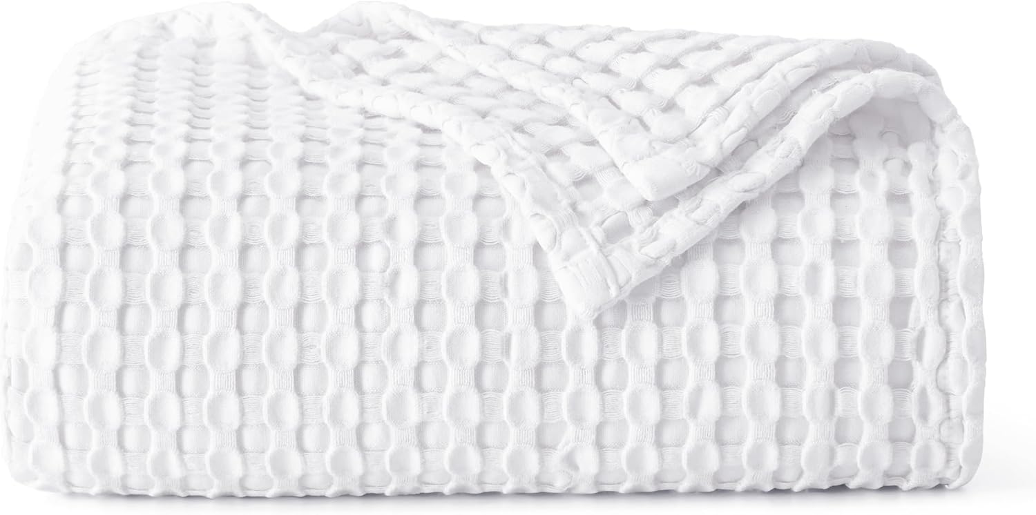 Bedsure Manta refrescante de algodón con diseño gofre, tamaño individual XL, ligera y transpirable de rayón derivado del bambú, manta de lujo para