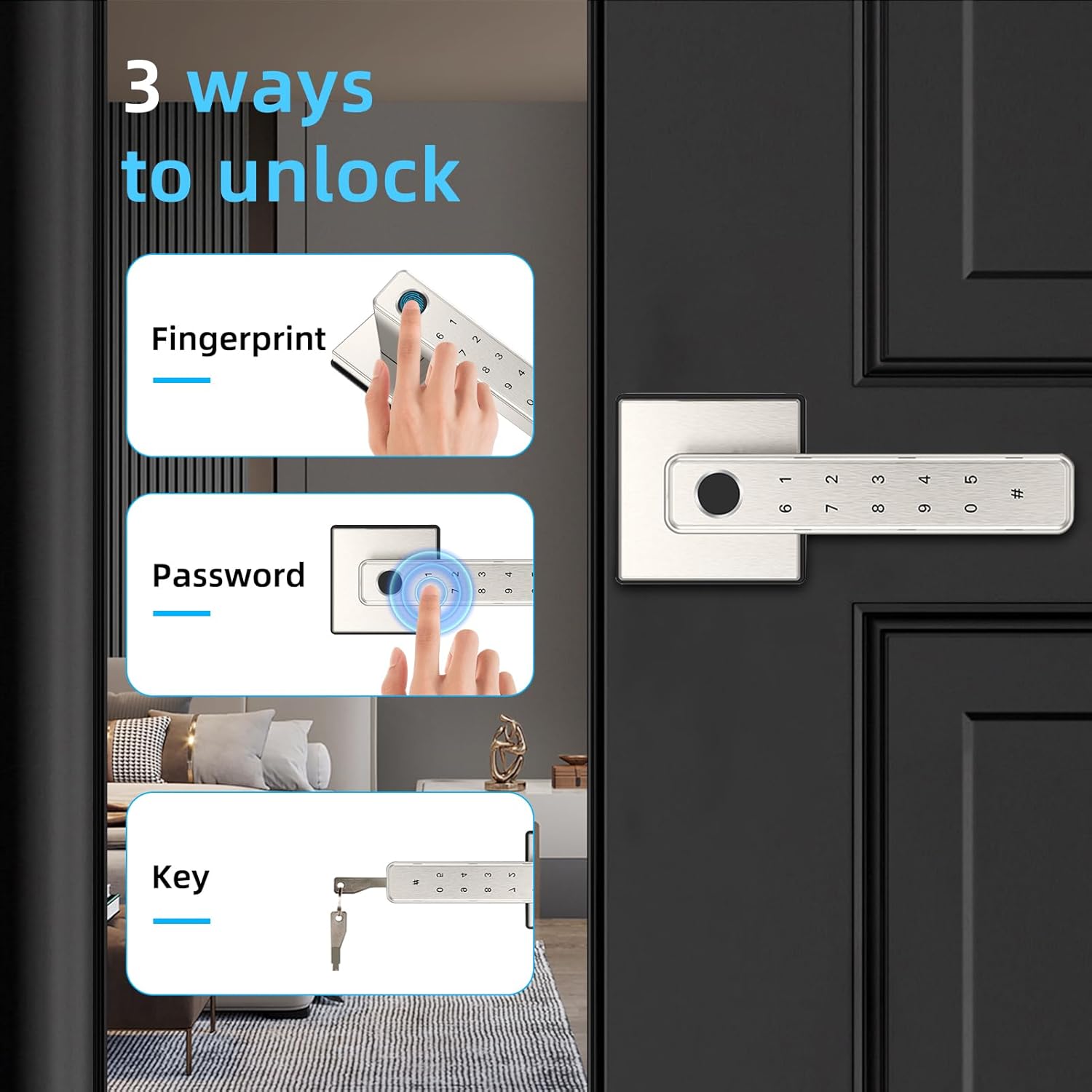 Cerradura de puerta de huella digital, cerradura de puerta de entrada sin llave con contraseña de teclado, cerradura de puerta inteligente para el
