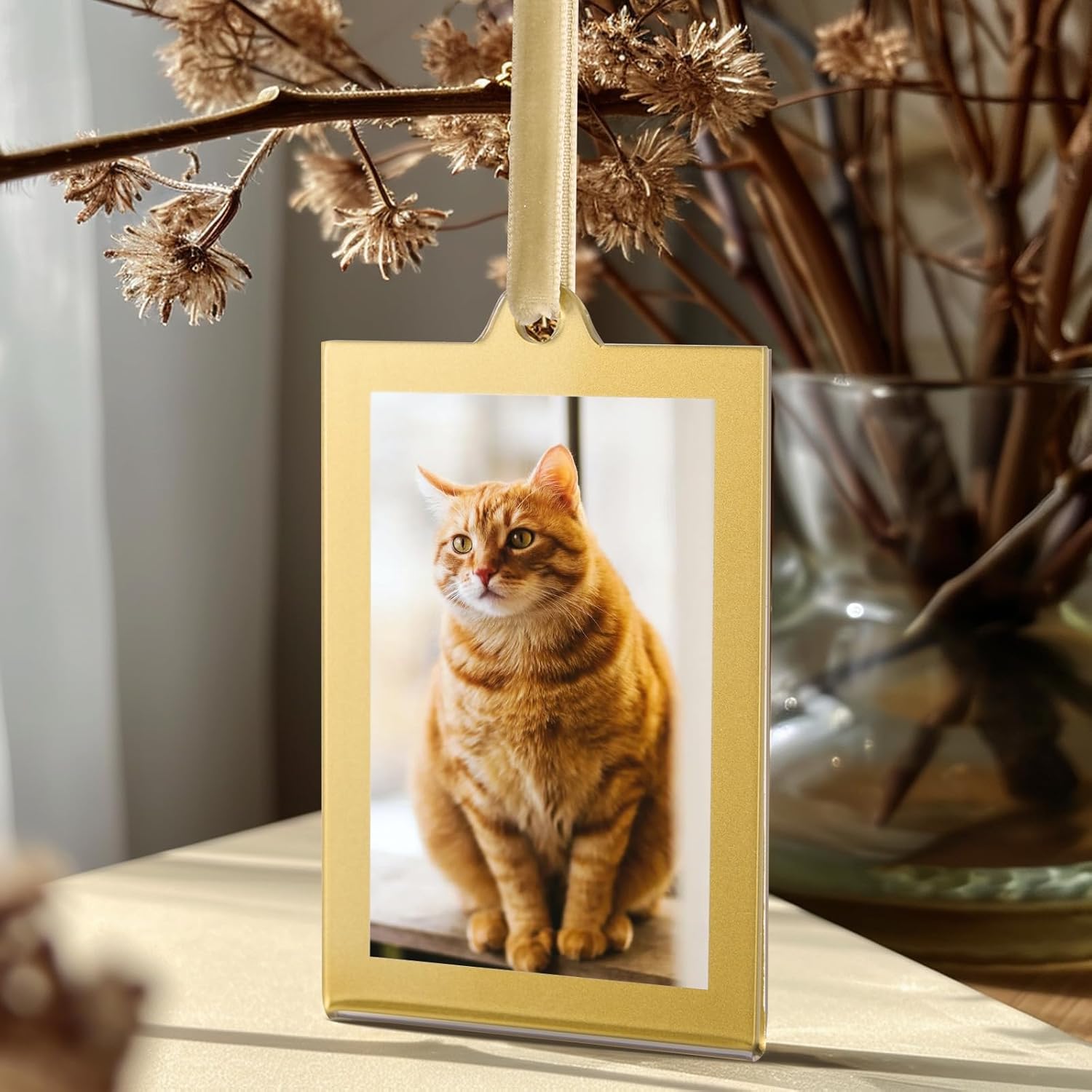 UNIQOOO Juego de 8 adornos de fotos rectangulares de acrílico de Navidad para mostrar imagen, marco de fotos acrílico colgante de 2 x 3 pulgadas,