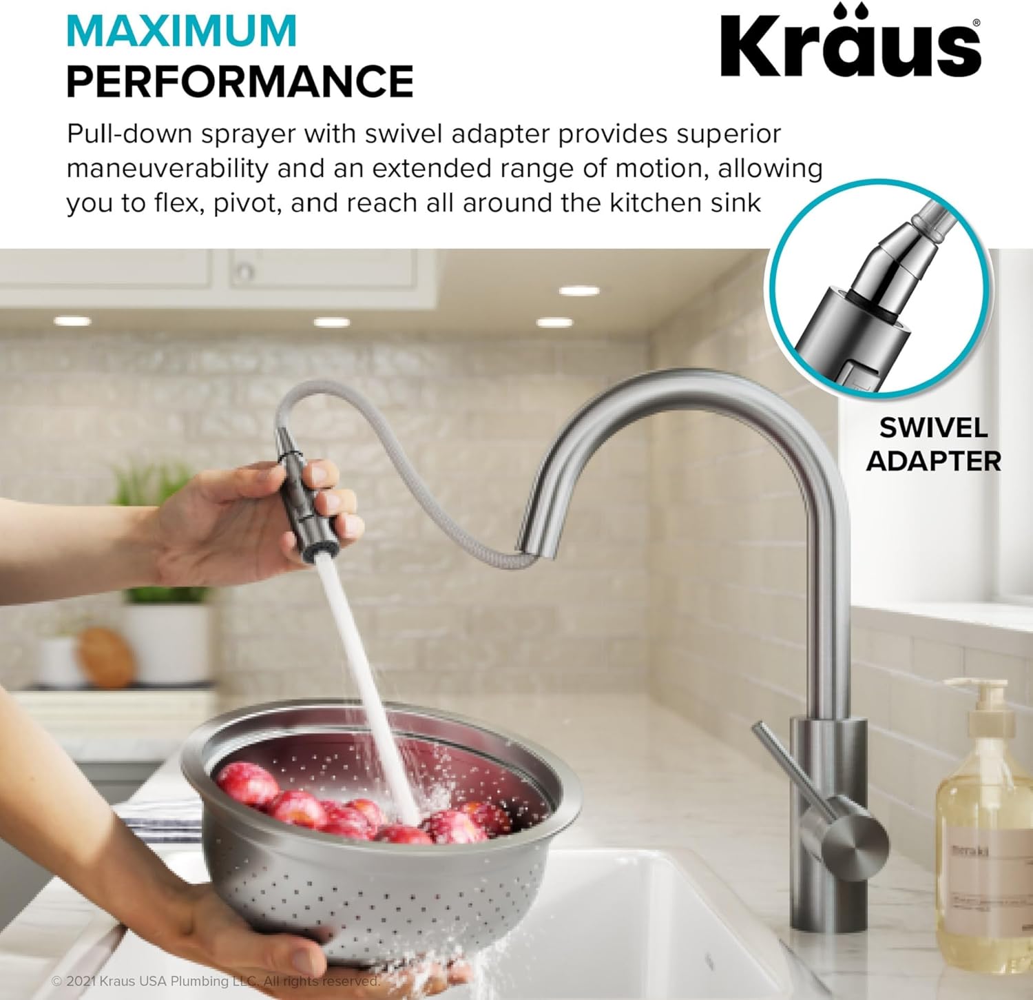 KRAUS Oletto – Grifo de cocina monomando extraíble con instalación de montaje superior QuickDock, en negro mate, KPF-2620MB