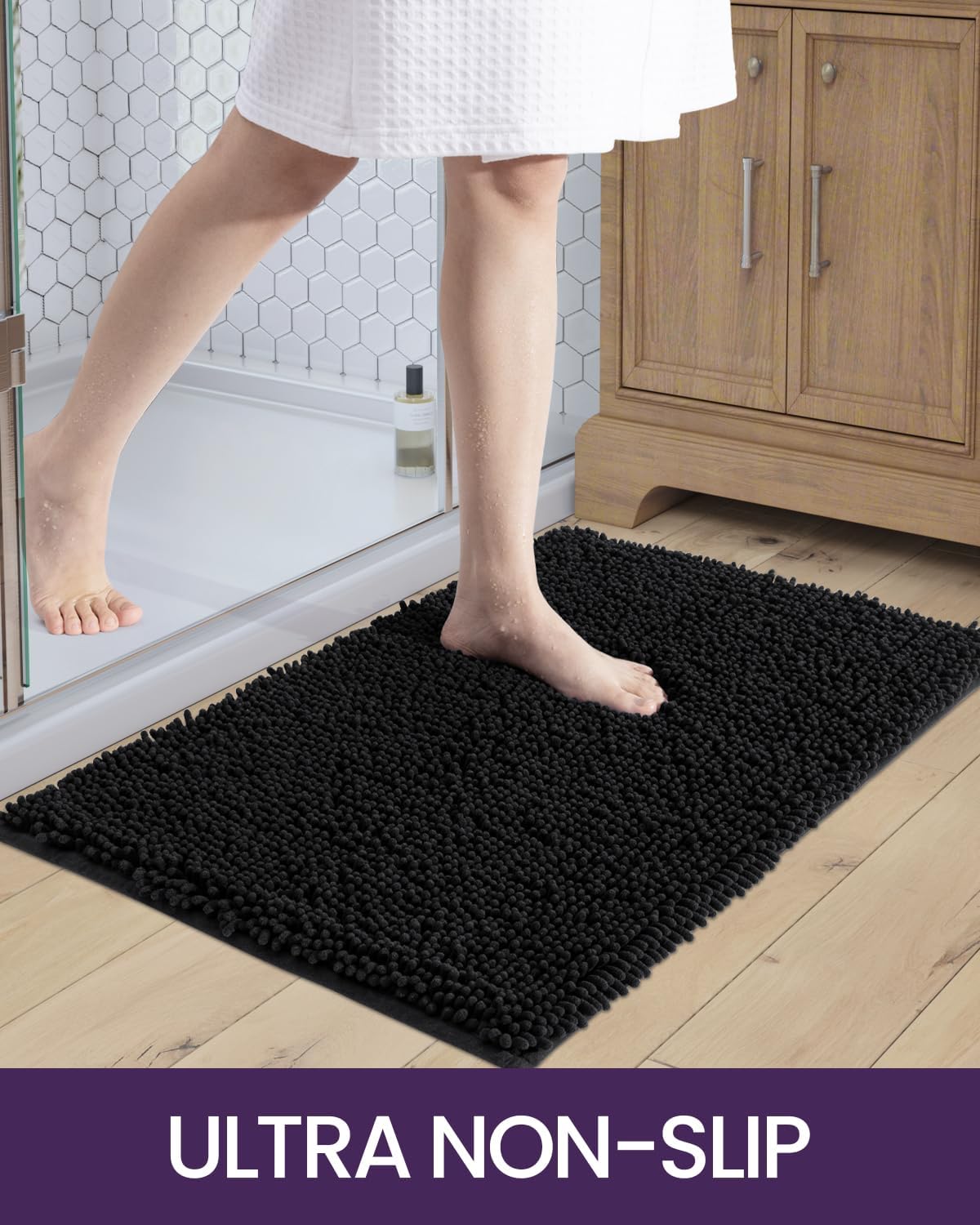 DEXI Alfombras de baño, tapetes de baño de felpilla para suelo de baño, antideslizantes, absorbentes, lavables, alfombras de ducha de felpa para