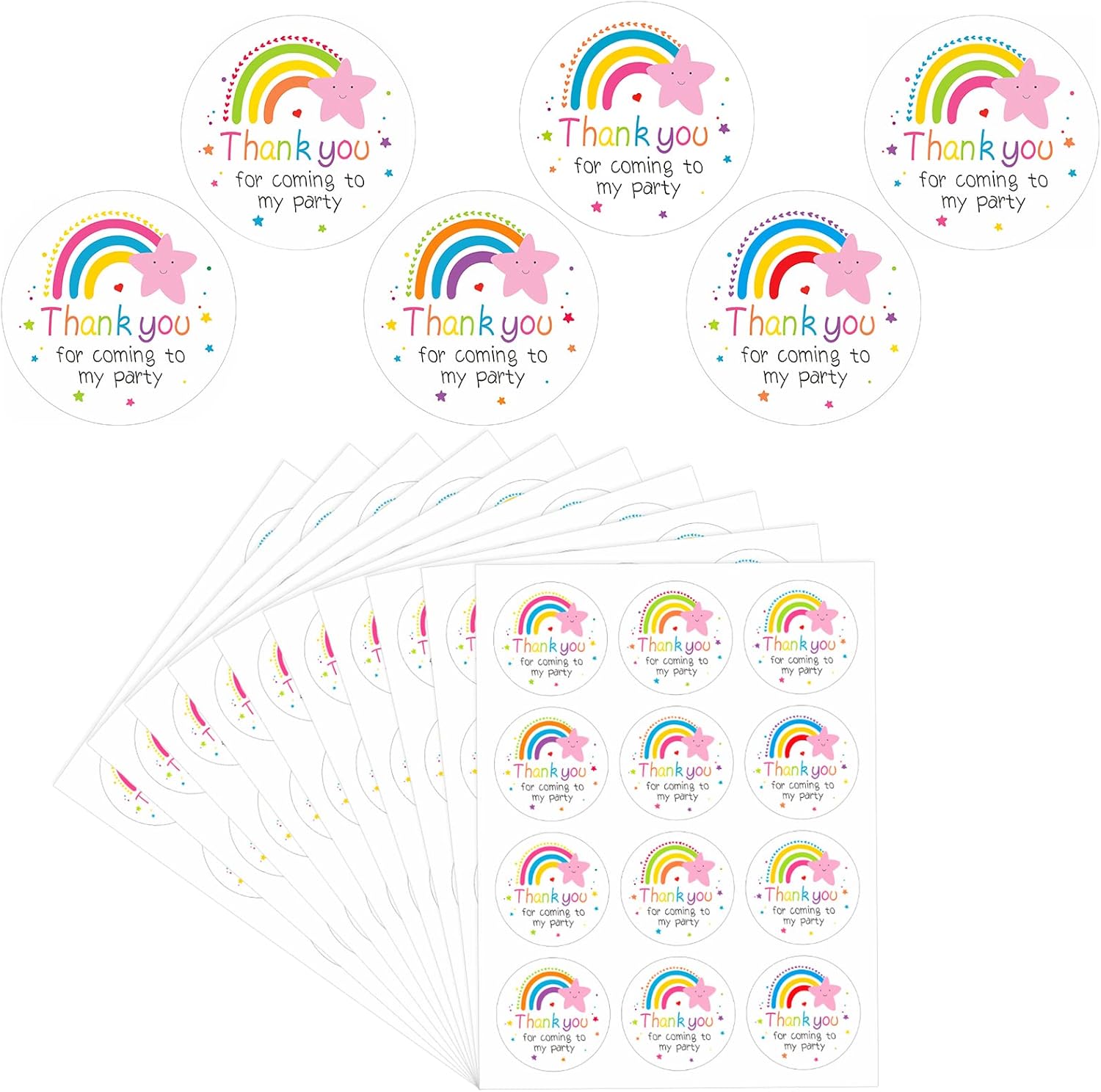 jijAcraft 60 calcomanías de agradecimiento redondas de 2 pulgadas en 6 diseños, calcomanías de agradecimiento personalizadas con estrella arcoíris