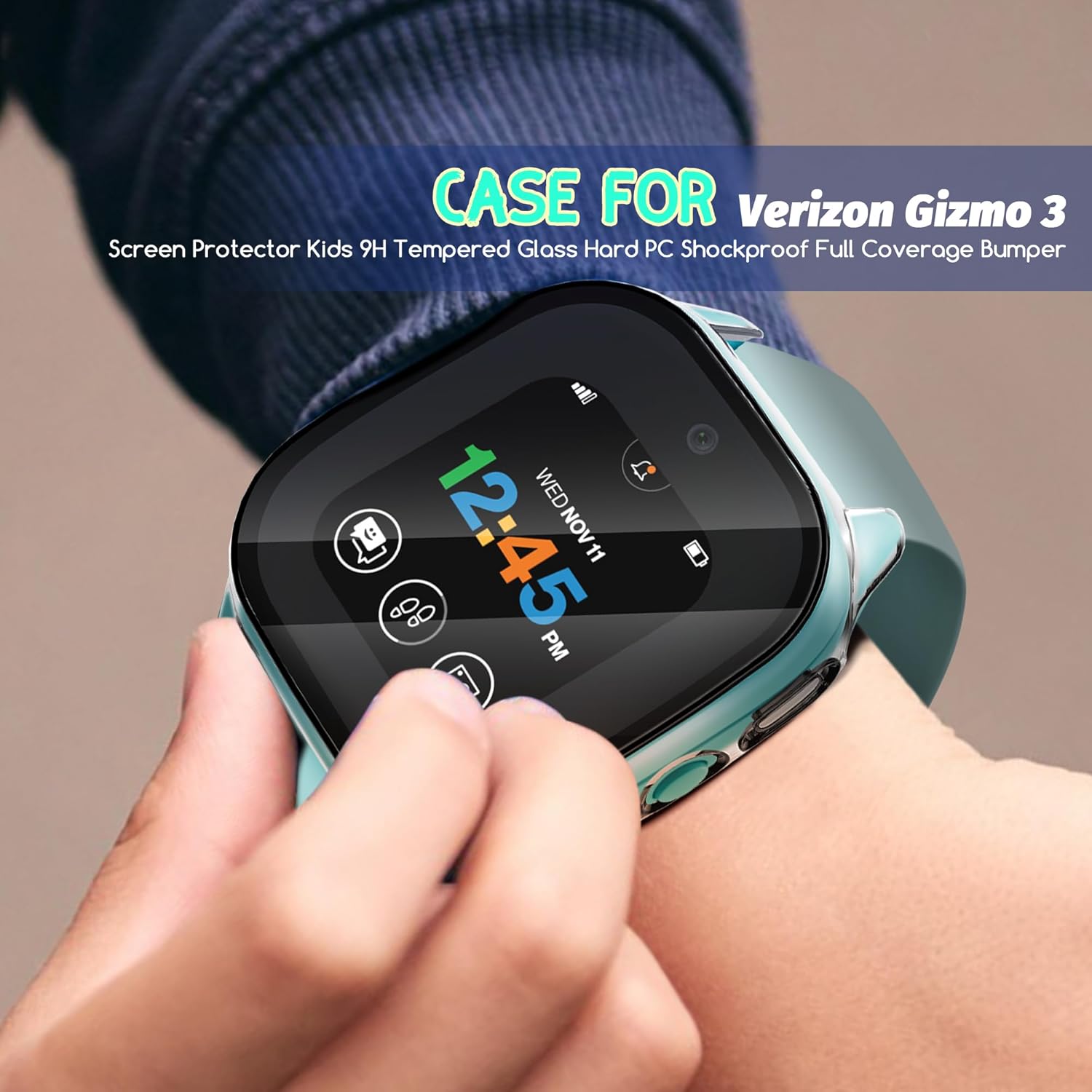 Seltureone – Juego de 2 fundas rígidas de policarbonato con protector de pantalla de vidrio templado compatible con Verizon Gizmo Watch 3, funda
