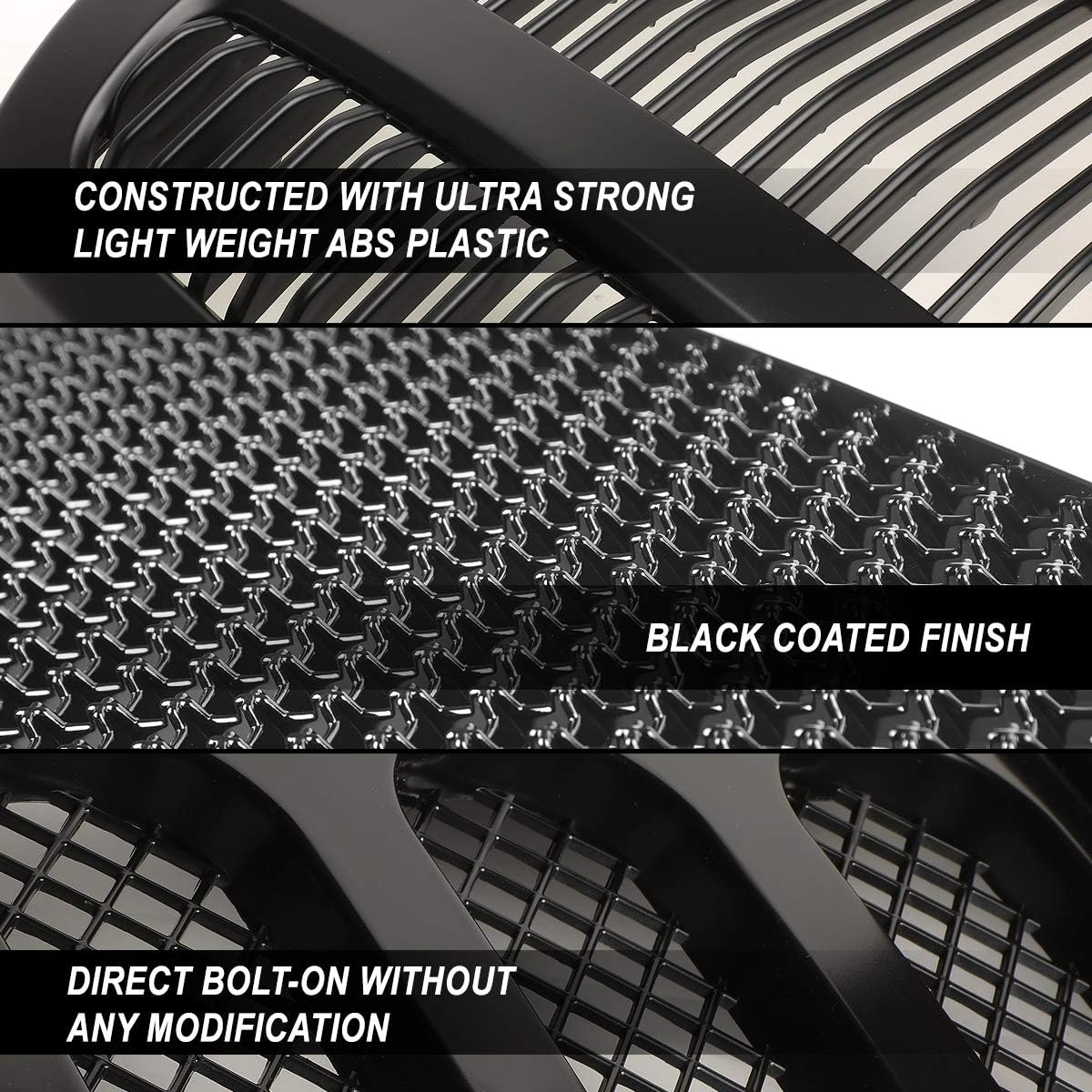 DNA MOTORING GRF-LB-FM18-T2W-FU – Rejilla de parachoques frontal de tubo LED blanco triangular de panal compatible con base Mustang 18-20, Ecoboost,