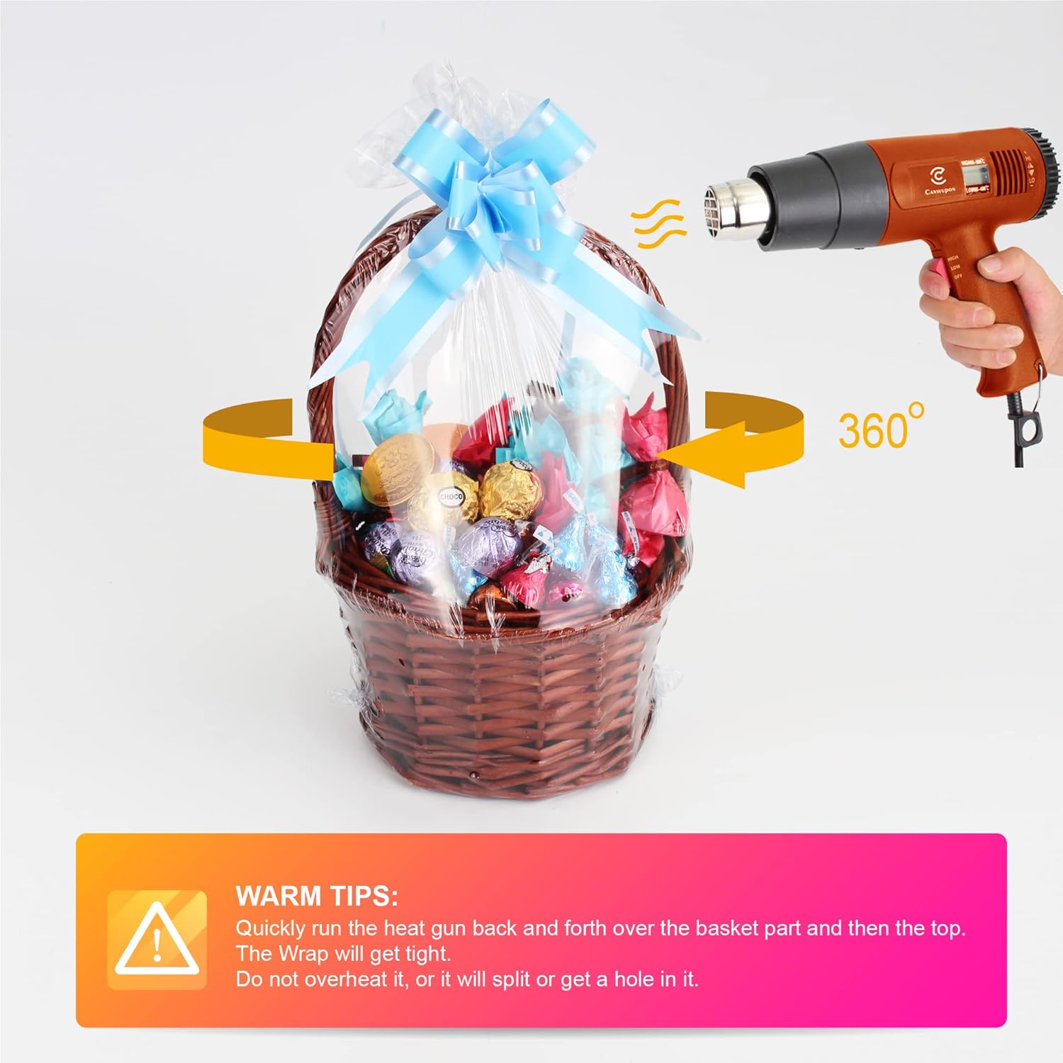 CANWUPON Bolsas retráctiles para cestas de regalo, bolsas termorretráctiles de PVC transparente, envoltura de celofán para embalaje, envoltura de