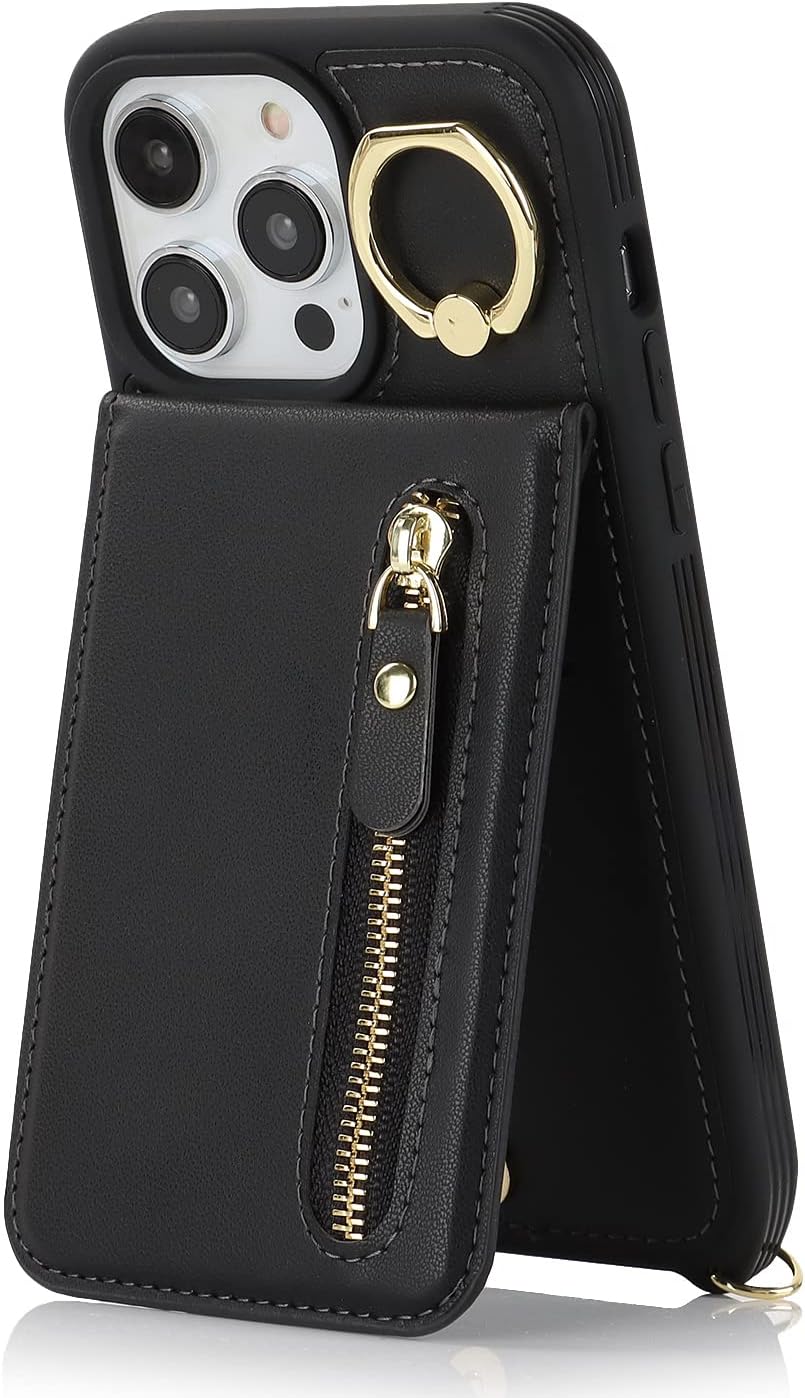 Funda para iPhone 13 Pro Max con correa, iPhone 13 Pro Max con tarjetero y ranuras para tarjetas de crédito Crossbody con función atril y cremallera