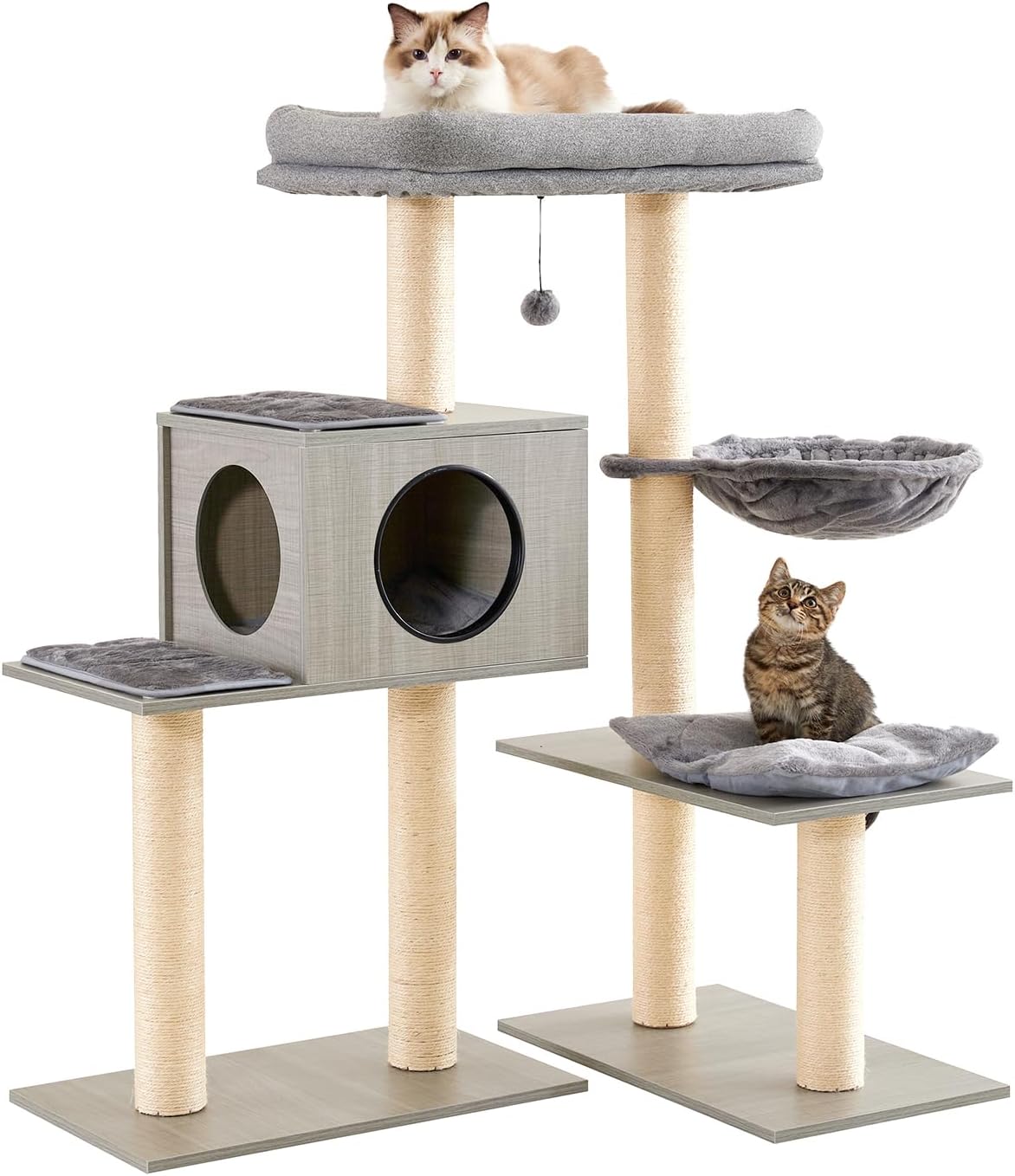 Made4Pets – Árboles para gatos grandes de interior, torre moderna para gatos con poste rascador de sisal, condominio de escalada de madera para