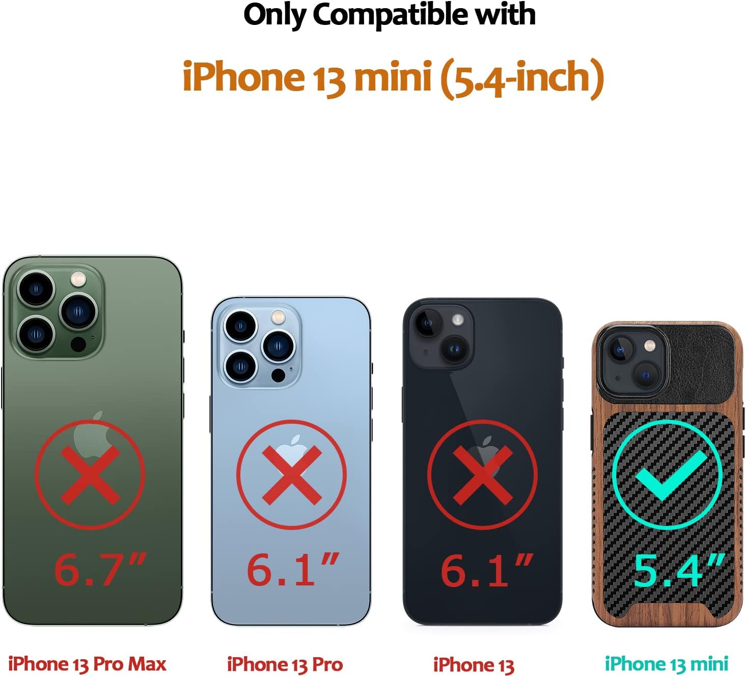 ZZDZZ Funda magnética compatible con iPhone 13 Mini compatible con MagSafe diseño de fibra de carbono de madera y cuero, funda híbrida a prueba de